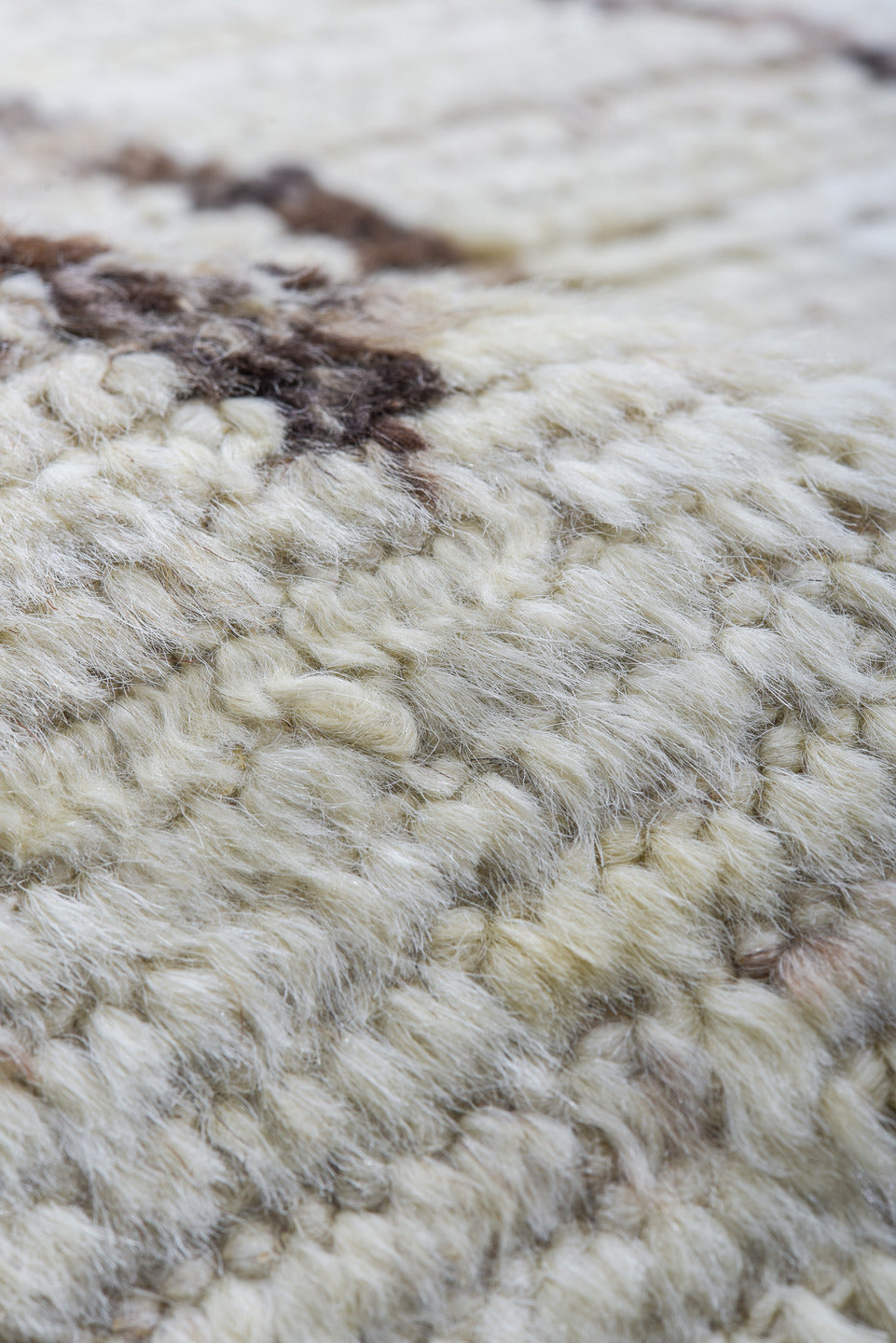 10' x 13' one-of-a-kind handmade vintage Tulu large size rug. Color palette: ivory, taupe, brown, beige, gray
