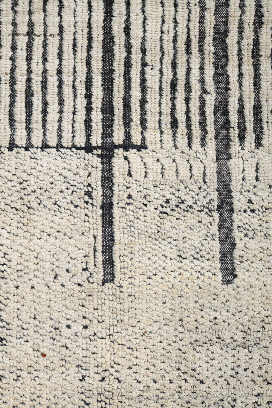10' x 14' one-of-a-kind handmade vintage Tulu large size rug. Color palette: ivory, charcoal, cream, taupe, slate, black