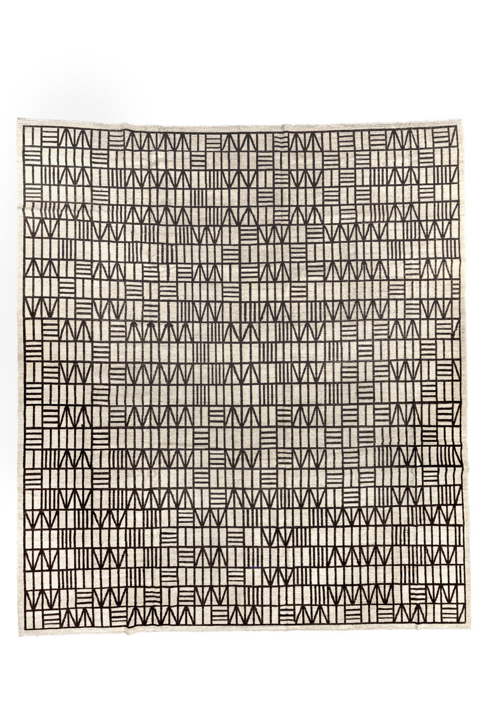 11' x 13' one-of-a-kind handmade vintage Tulu oversize rug. Color palette: black, brown, dark gray, gainsboro, gray