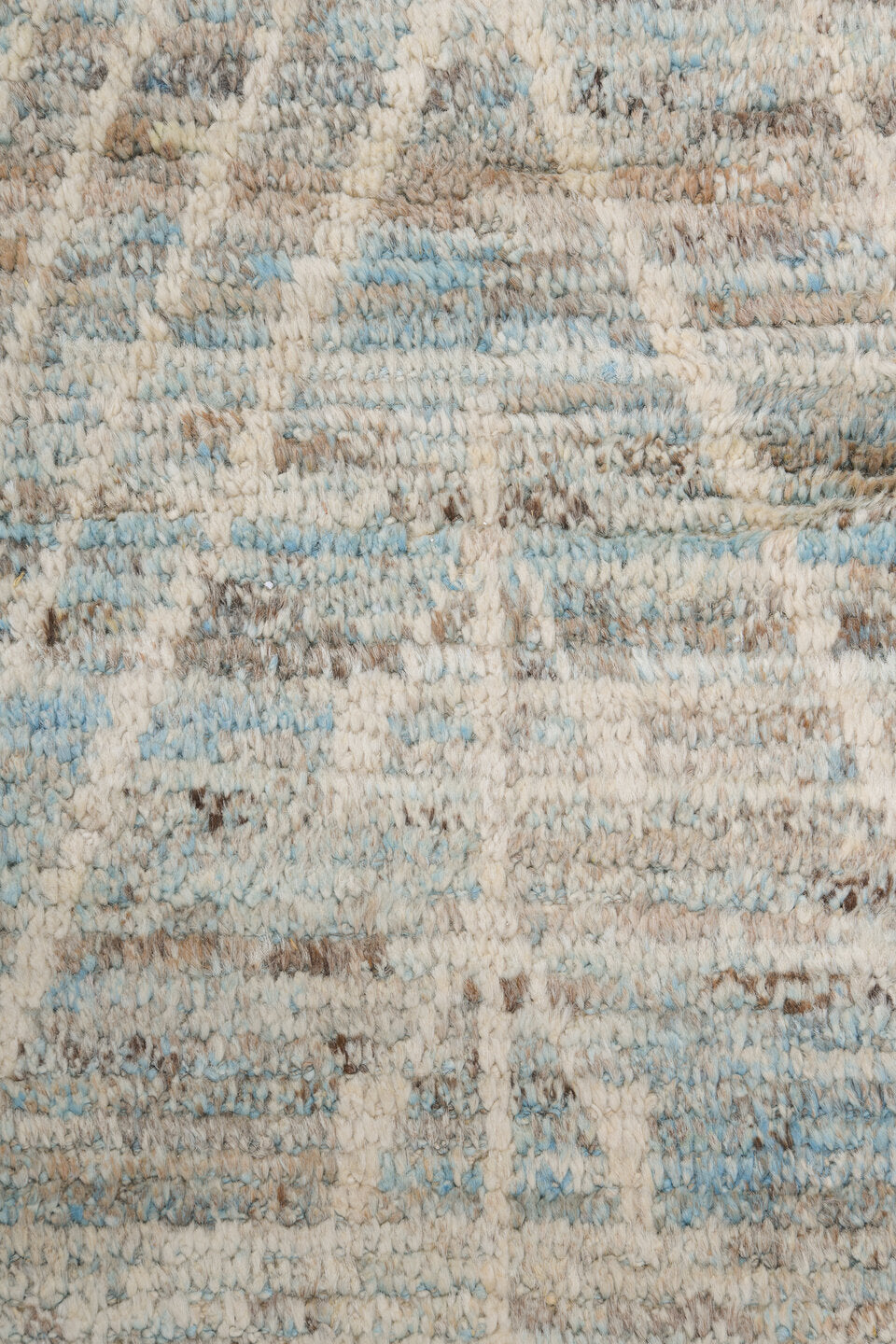 12' x 14' one-of-a-kind handmade vintage Tulu oversize rug. Color palette: ivory, taupe, light blue, beige, gray