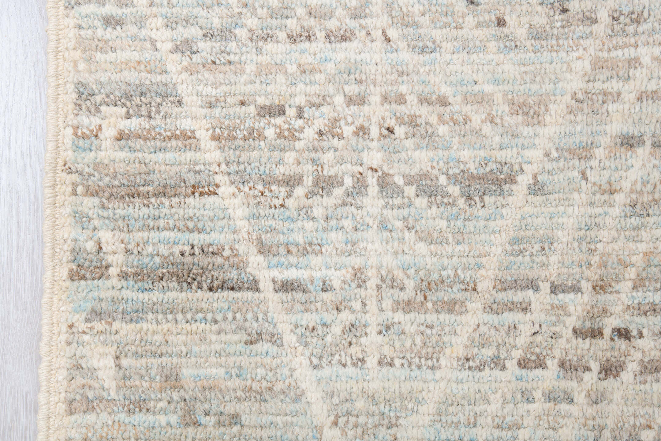 12' x 14' one-of-a-kind handmade vintage Tulu oversize rug. Color palette: ivory, taupe, light blue, beige, gray