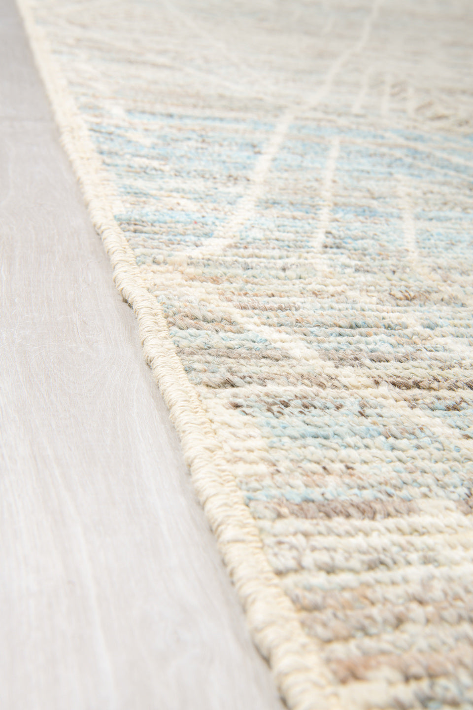 12' x 14' one-of-a-kind handmade vintage Tulu oversize rug. Color palette: ivory, taupe, light blue, beige, gray
