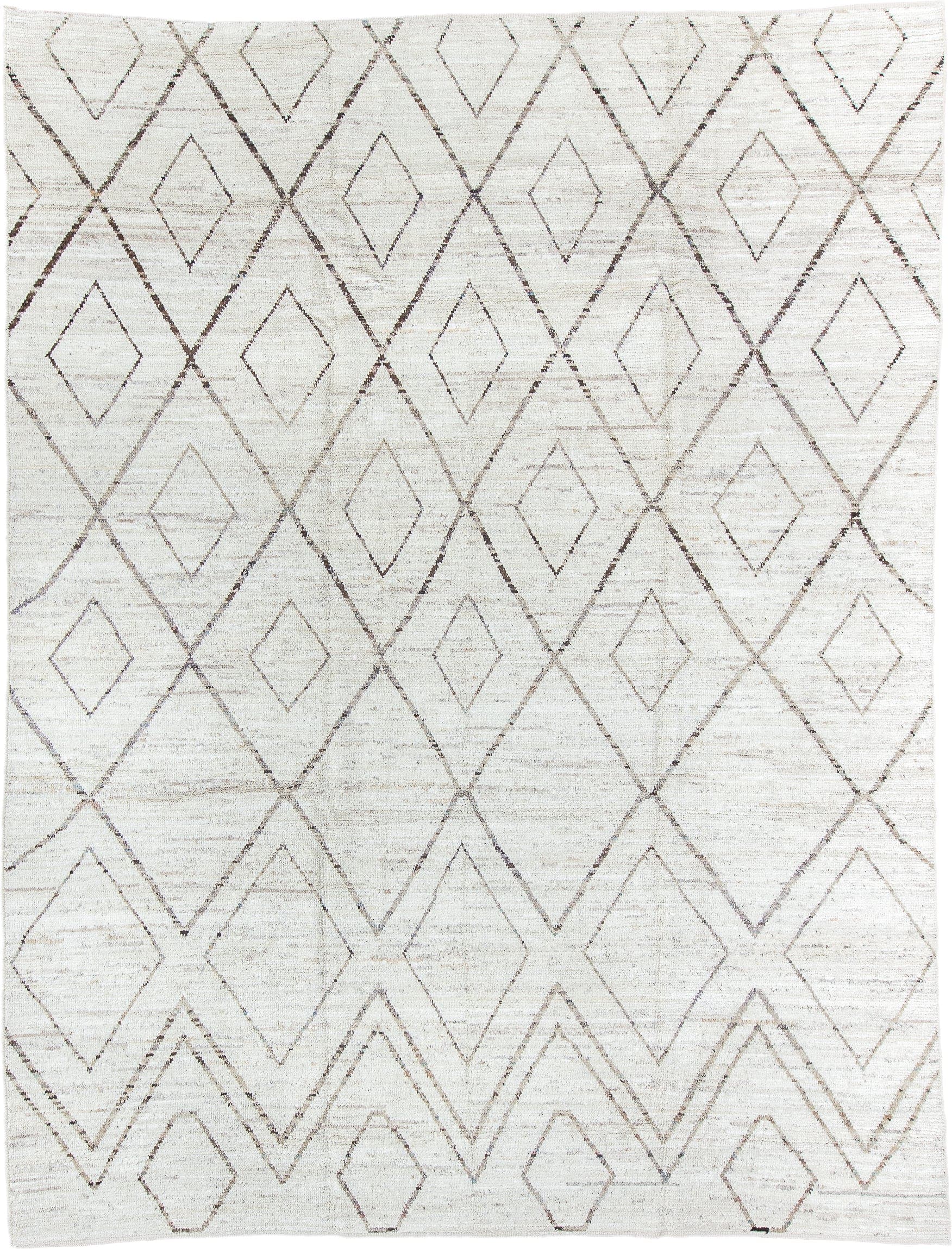 10' x 13' one-of-a-kind handmade vintage Tulu large size rug. Color palette: ivory, cream, taupe, light brown, beige