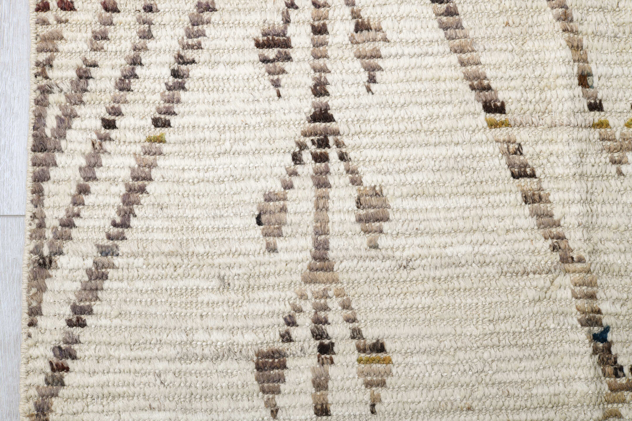 12' x 14' one-of-a-kind handmade vintage Tulu oversize rug. Color palette: ivory, taupe, brown, beige, gray