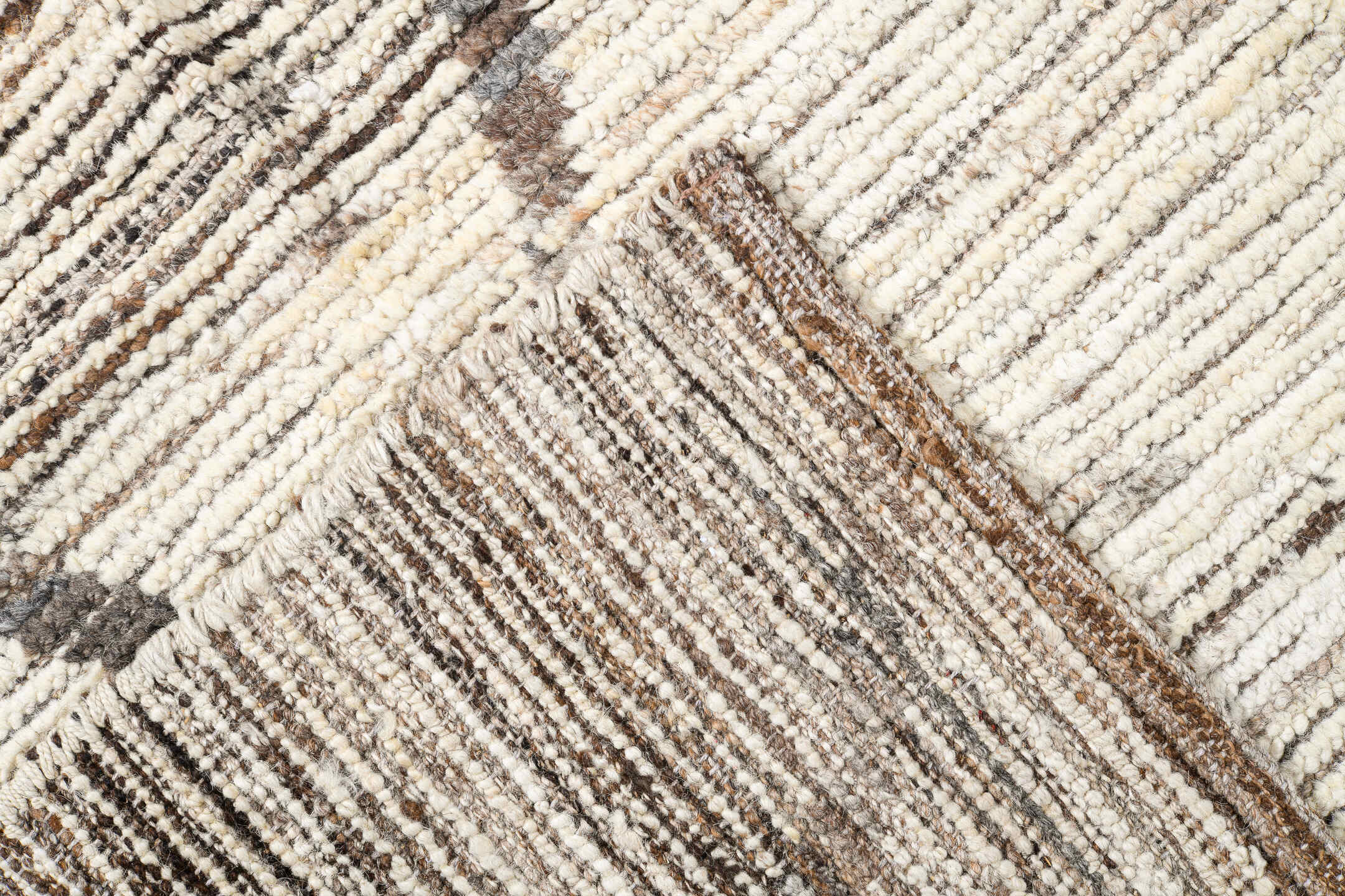 11' x 13' one-of-a-kind handmade vintage Tulu oversize rug. Color palette: ivory, taupe, brown, cream, beige, gray