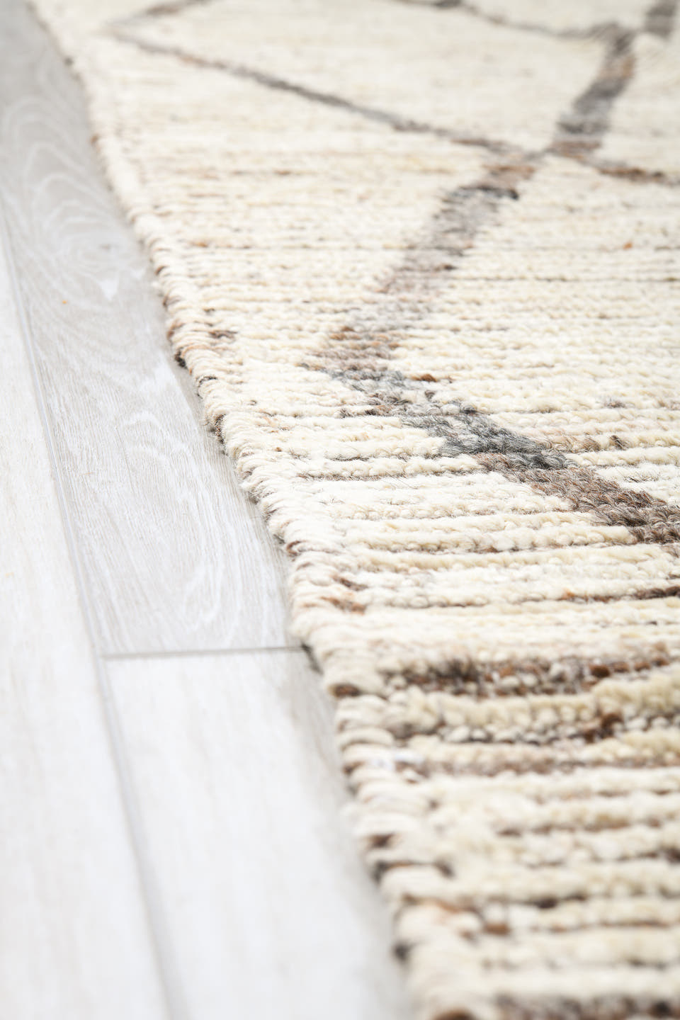 11' x 13' one-of-a-kind handmade vintage Tulu oversize rug. Color palette: ivory, taupe, brown, cream, beige, gray