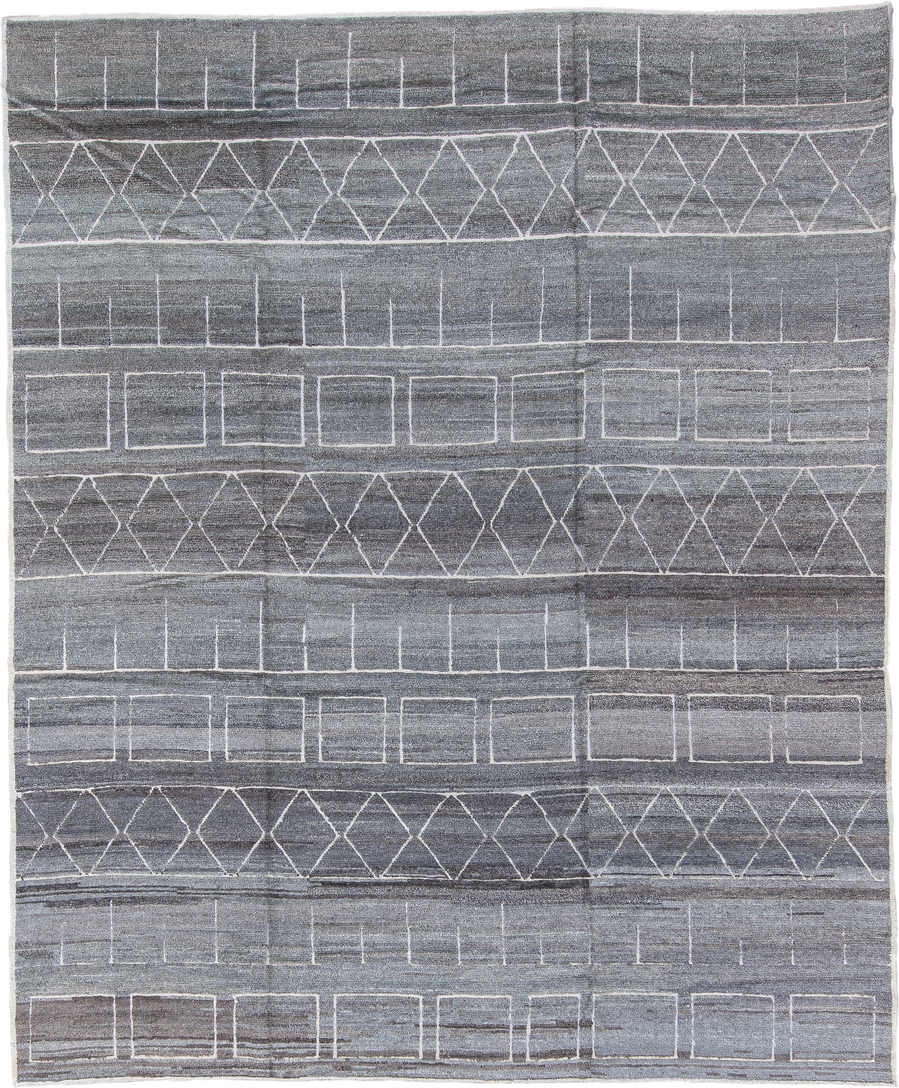 8' x 10' one-of-a-kind handmade vintage Tulu large size rug. Color palette: gray, ivory, charcoal, taupe, black, beige