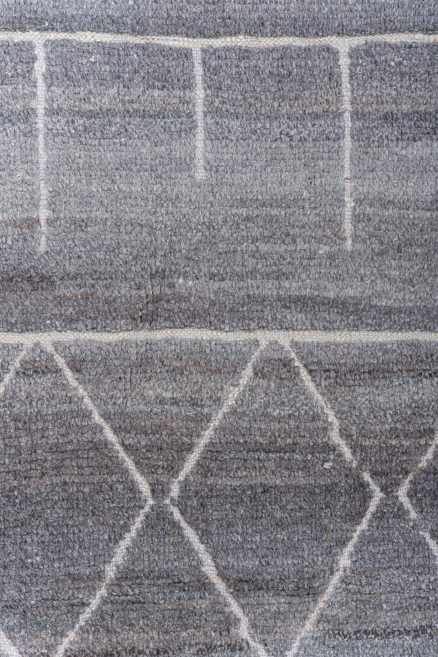 8' x 10' one-of-a-kind handmade vintage Tulu large size rug. Color palette: gray, ivory, charcoal, taupe, black, beige