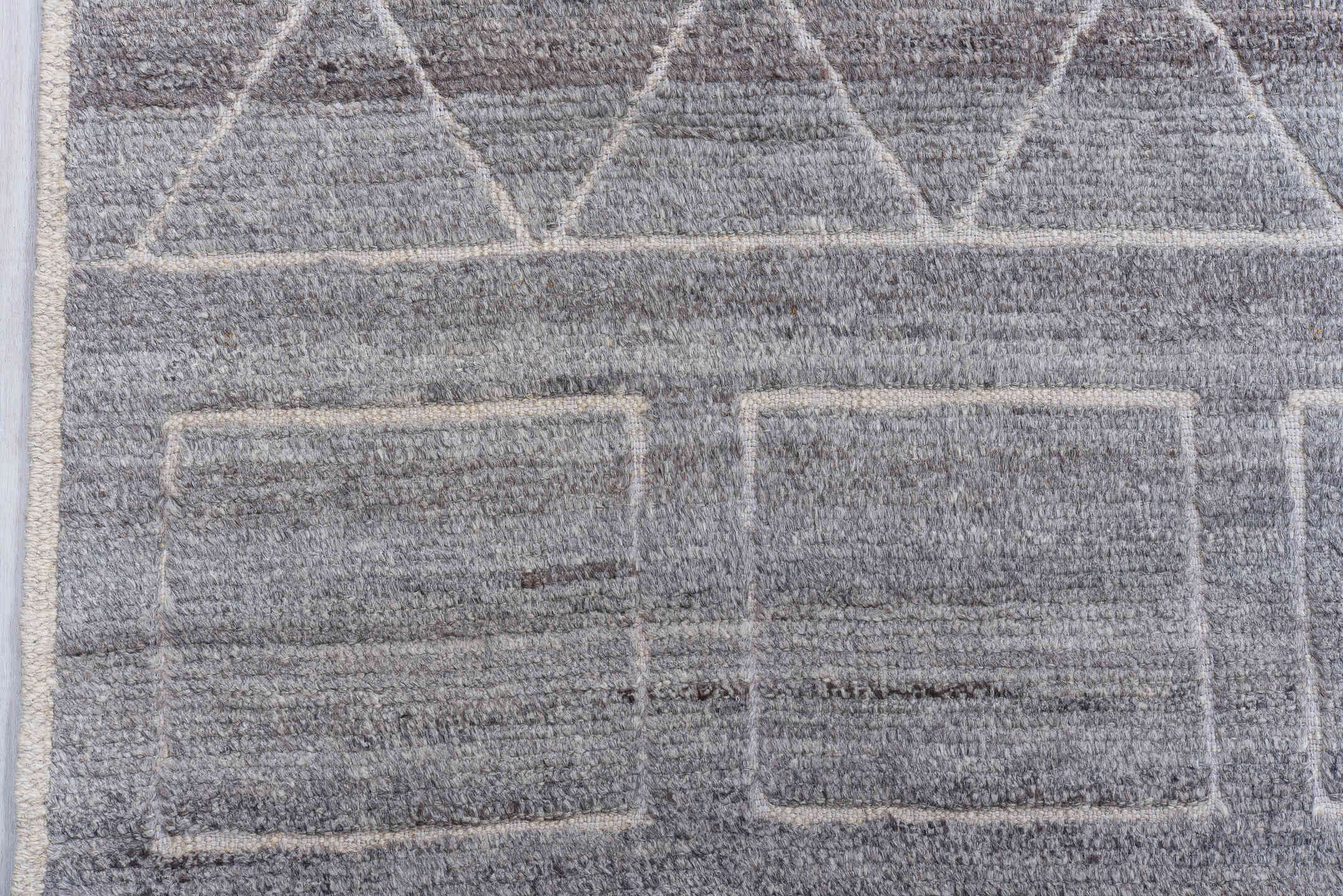 8' x 10' one-of-a-kind handmade vintage Tulu large size rug. Color palette: gray, ivory, charcoal, taupe, black, beige
