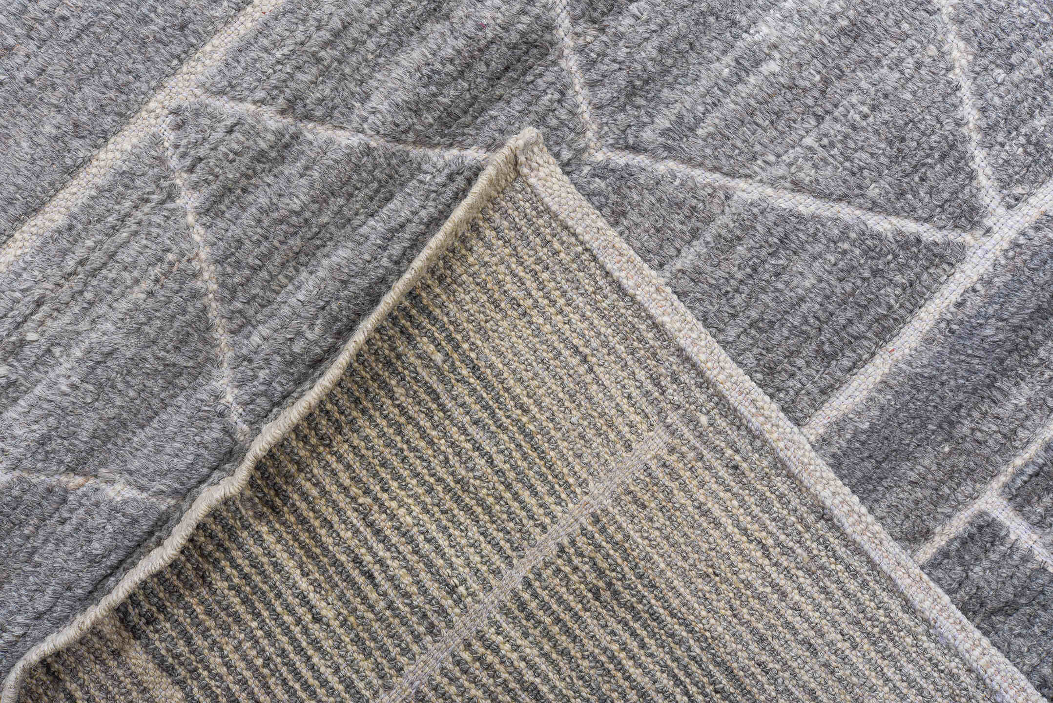 8' x 10' one-of-a-kind handmade vintage Tulu large size rug. Color palette: gray, ivory, charcoal, taupe, black, beige