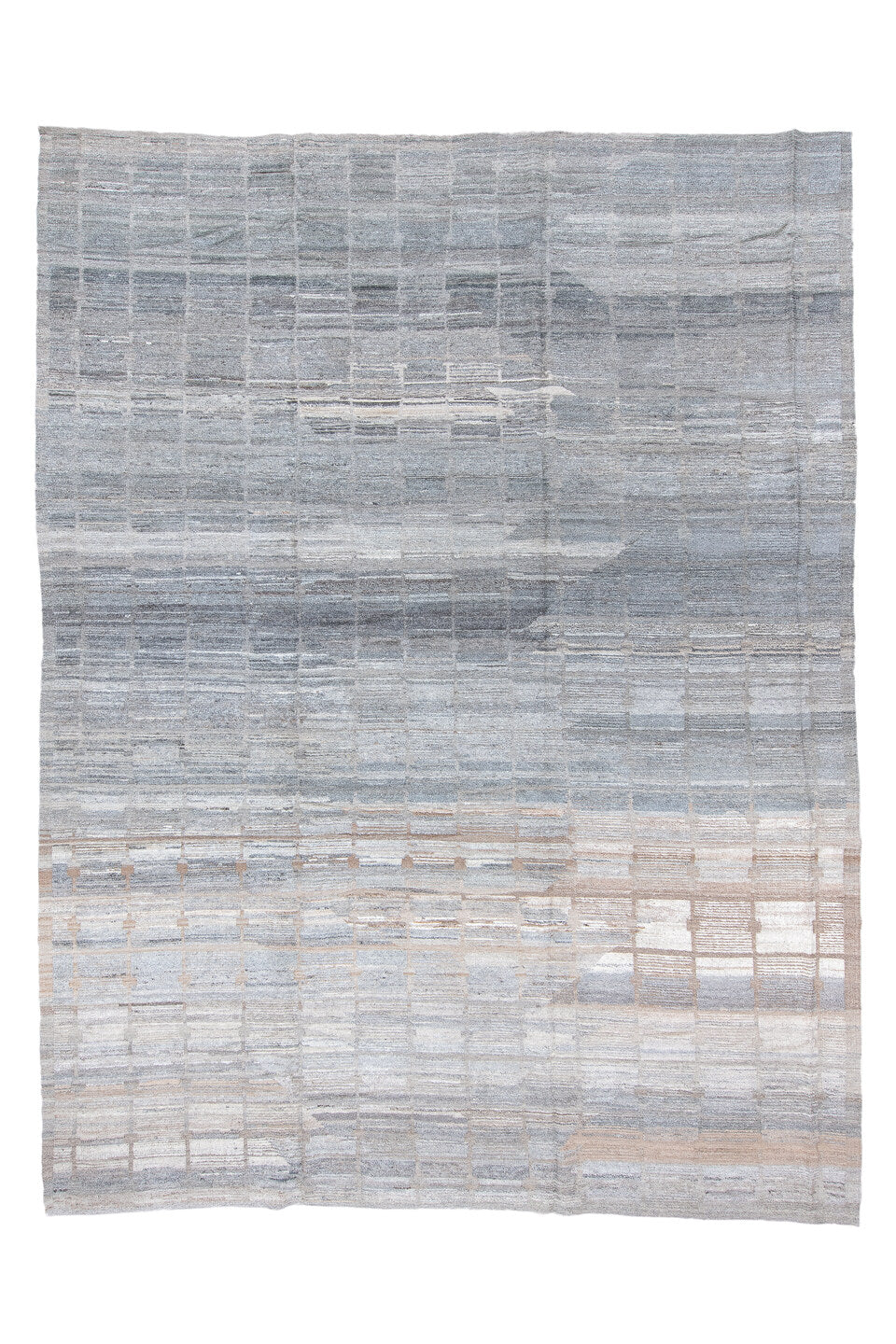 10' x 14' one-of-a-kind handmade vintage Tulu large size rug. Color palette: black, blue, dim gray, gainsboro, gray