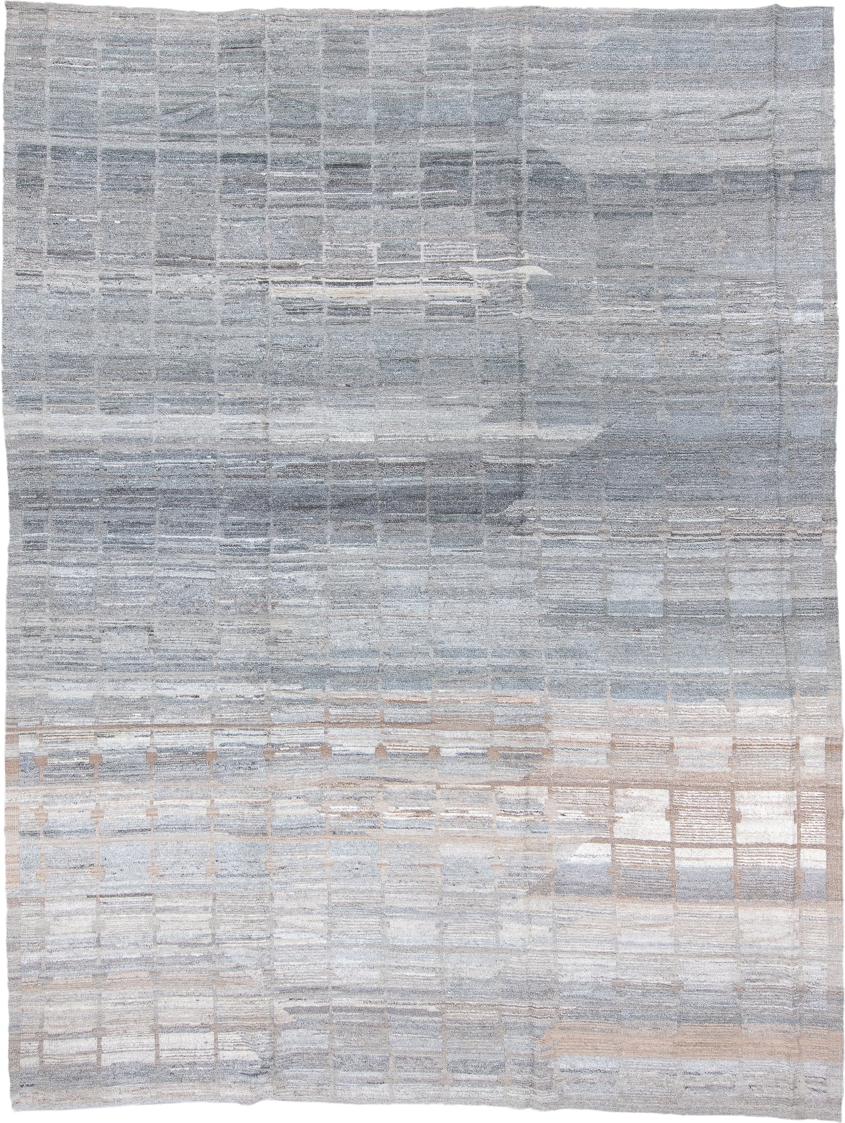 10' x 14' one-of-a-kind handmade vintage Tulu large size rug. Color palette: gray, ivory, taupe, cream, beige