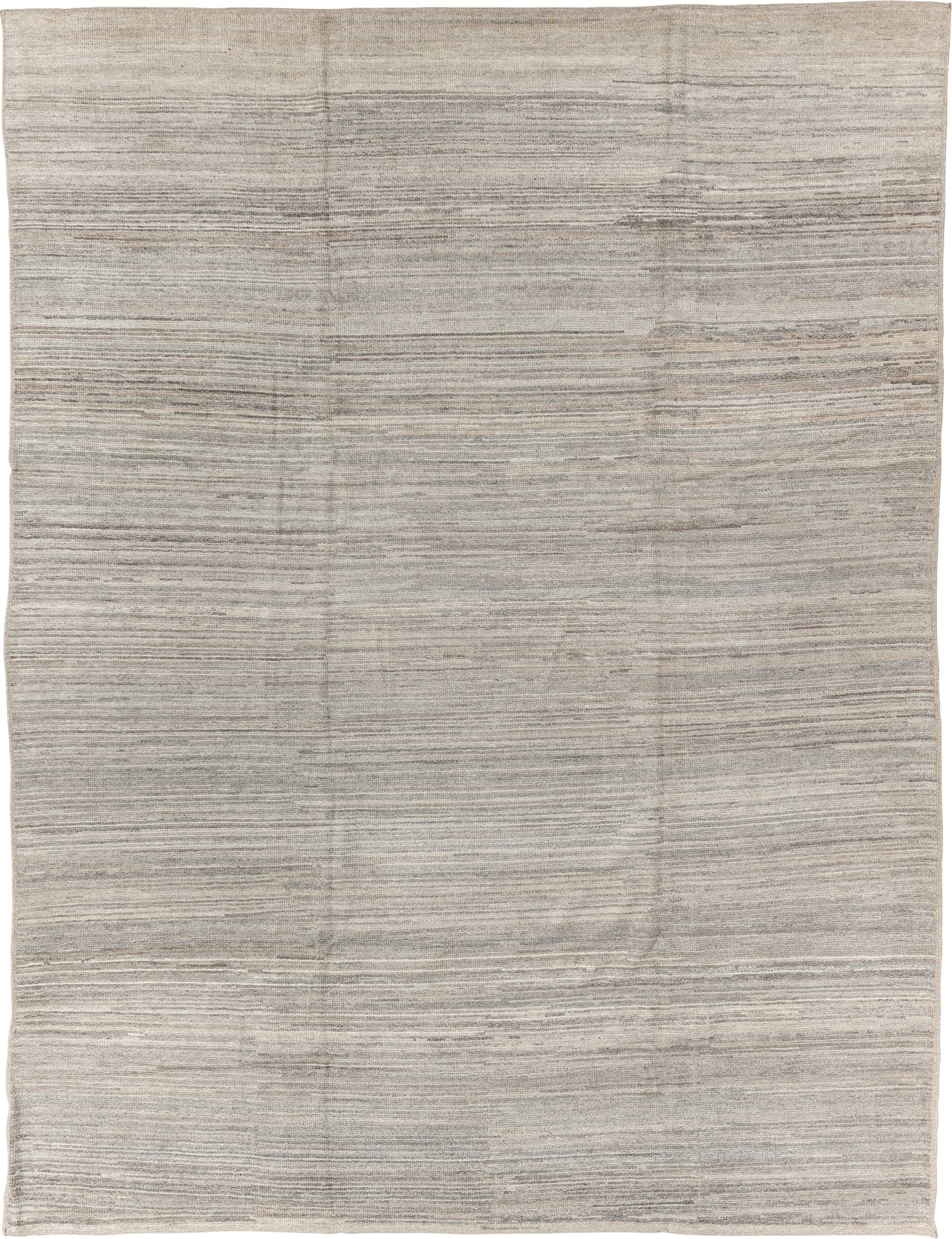 9' x 12' one-of-a-kind handmade vintage Tulu large size rug. Color palette: ivory, taupe, beige, gray