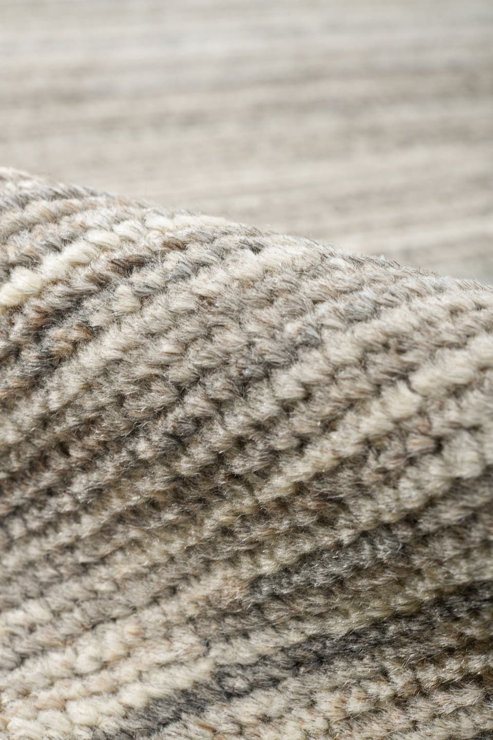 9' x 12' one-of-a-kind handmade vintage Tulu large size rug. Color palette: ivory, taupe, beige, gray
