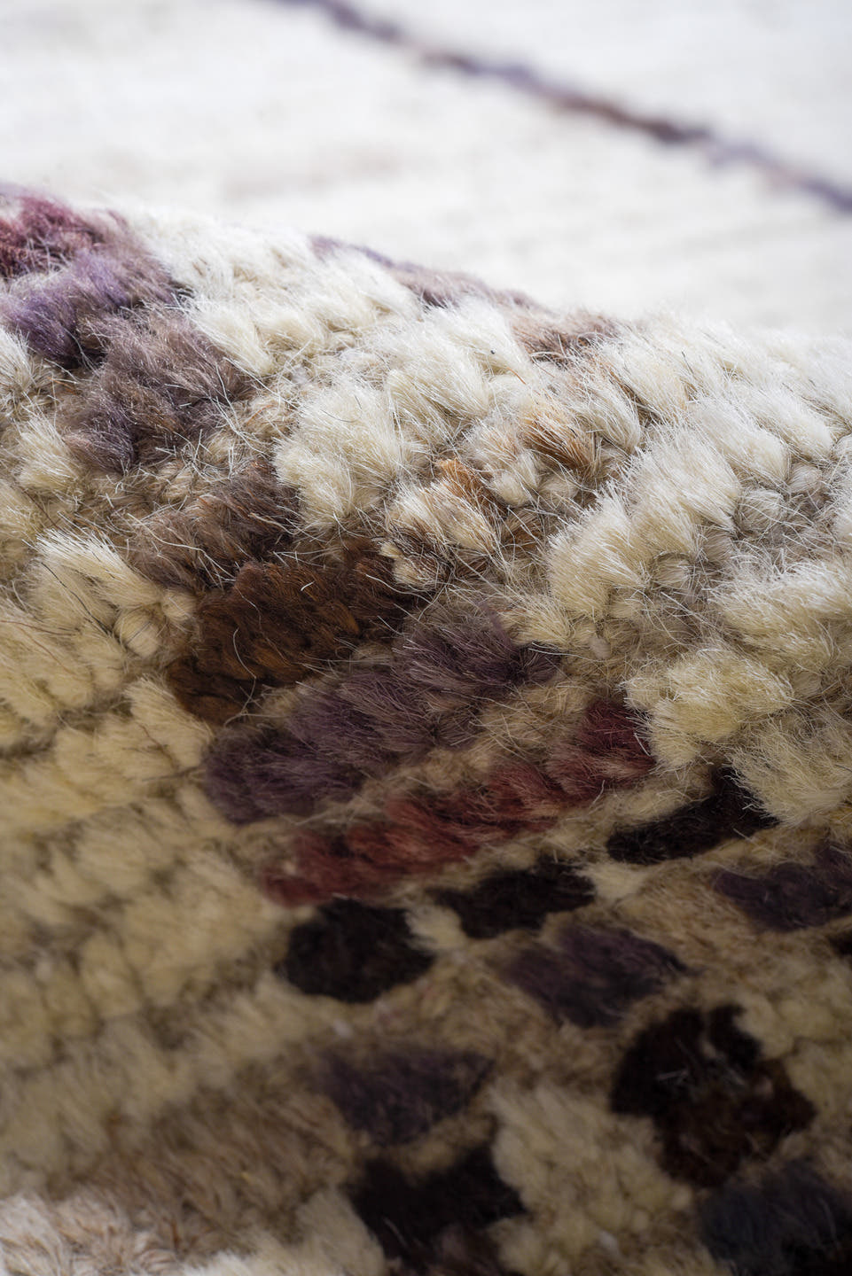10' x 13' one-of-a-kind handmade vintage Tulu large size rug. Color palette: ivory, charcoal, taupe, brown, gray, black