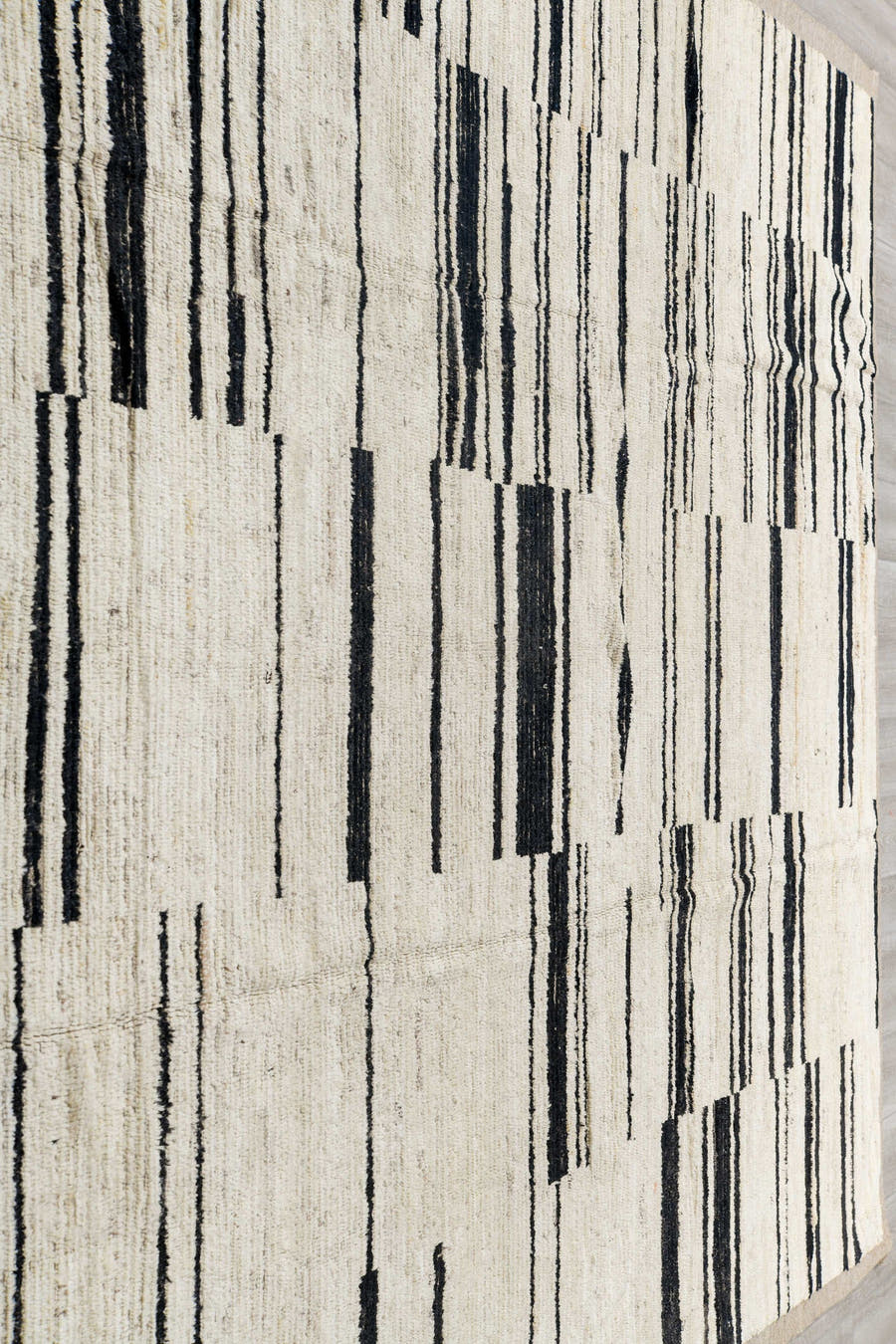 8' x 12' one-of-a-kind handmade vintage Tulu large size rug. Color palette: ivory, charcoal, taupe, gray, black, beige
