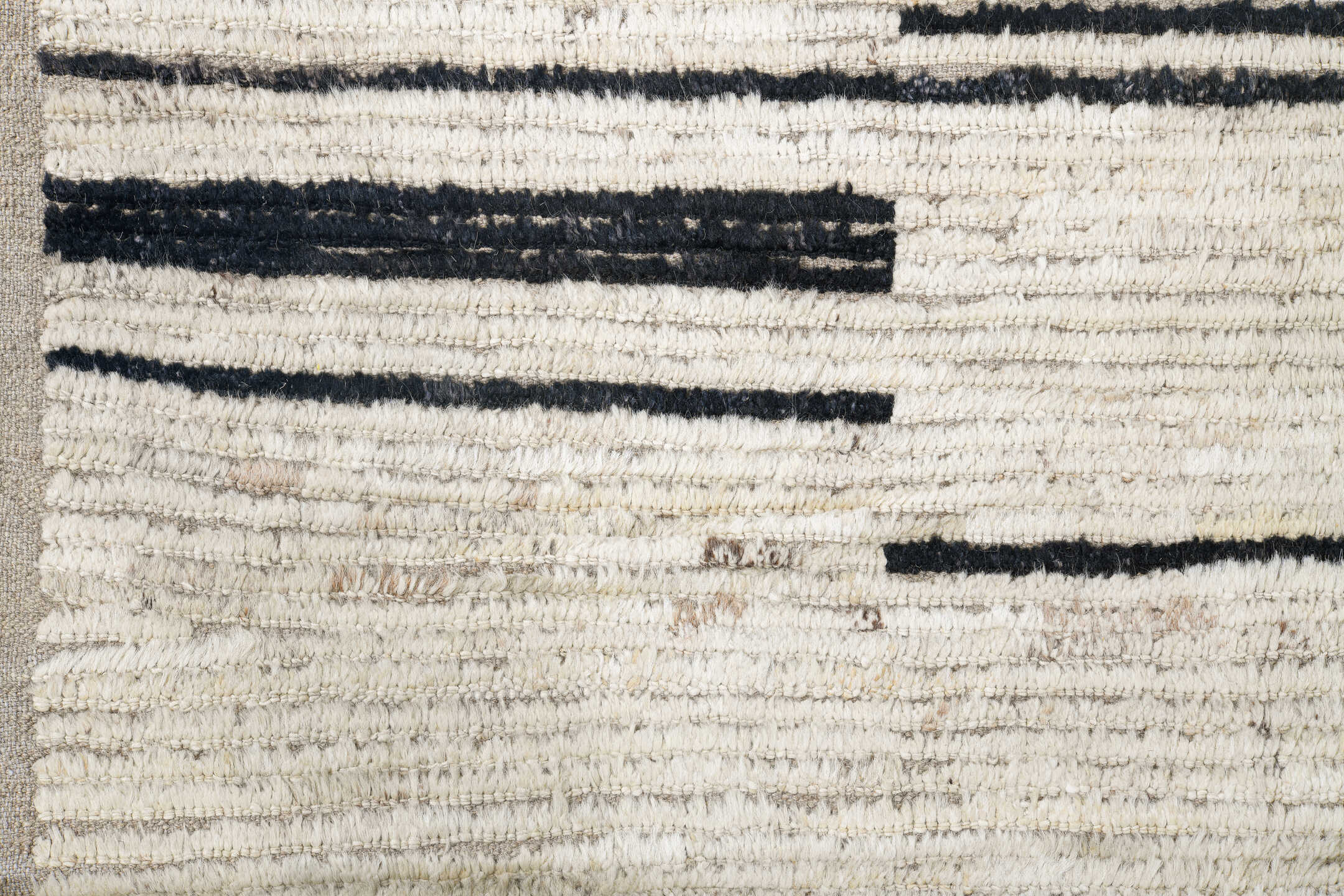 8' x 12' one-of-a-kind handmade vintage Tulu large size rug. Color palette: ivory, charcoal, taupe, gray, black, beige