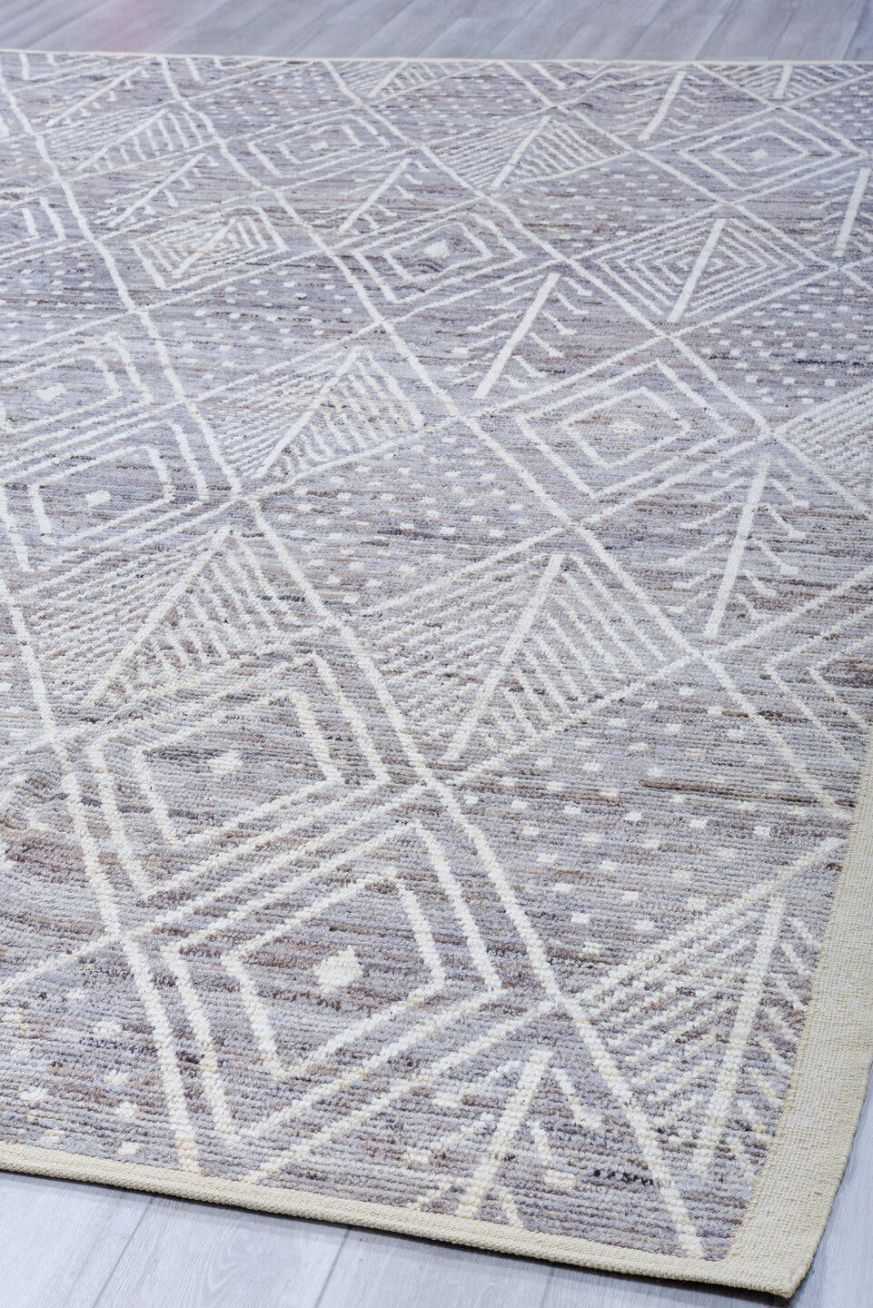 10' x 13' one-of-a-kind handmade vintage Tulu large size rug. Color palette: ivory, silver, gray, taupe, beige