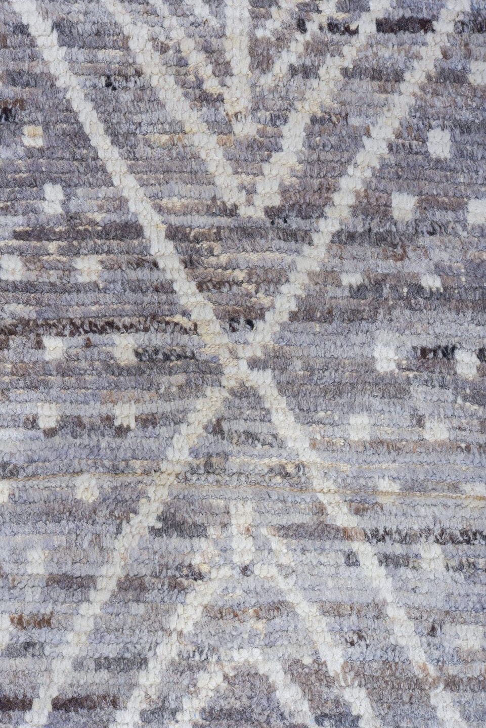 10' x 13' one-of-a-kind handmade vintage Tulu large size rug. Color palette: ivory, silver, gray, taupe, beige