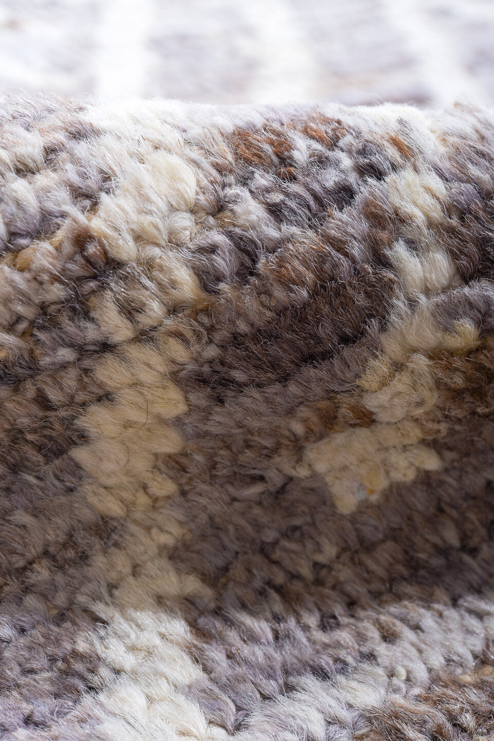 10' x 13' one-of-a-kind handmade vintage Tulu large size rug. Color palette: ivory, silver, gray, taupe, beige