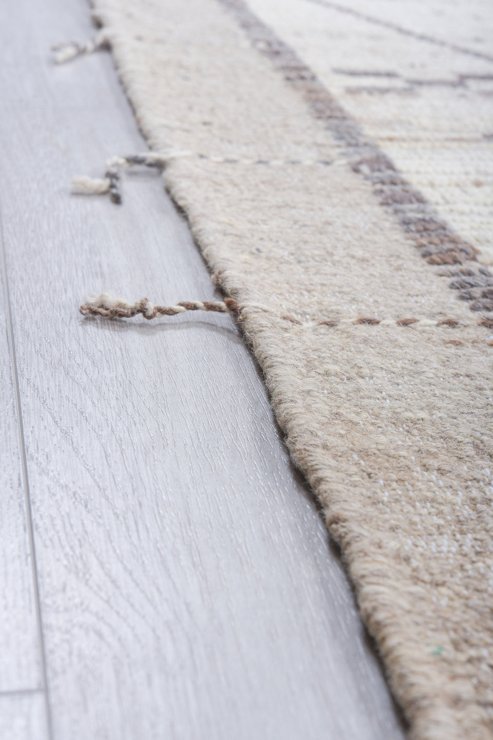 10' x 13' one-of-a-kind handmade vintage Tulu large size rug. Color palette: ivory, taupe, gray, greige, charcoal, beige
