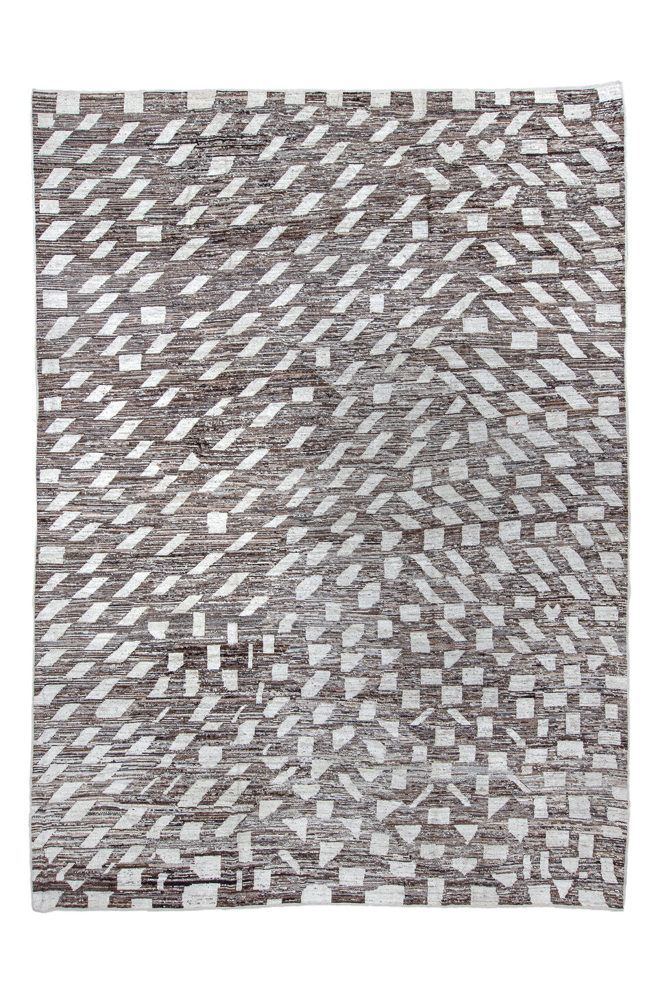 10' x 13' one-of-a-kind handmade vintage Tulu large size rug. Color palette: black, brown, dim gray, gray, light gray