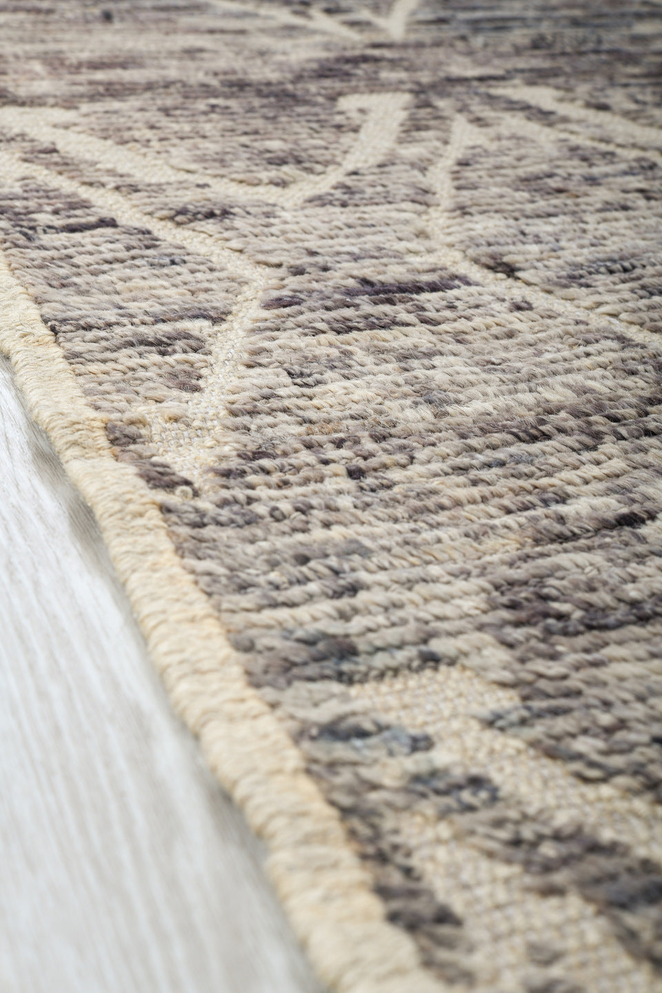 9' x 11' one-of-a-kind handmade vintage Tulu large size rug. Color palette: ivory, taupe, brown, charcoal, cream, beige