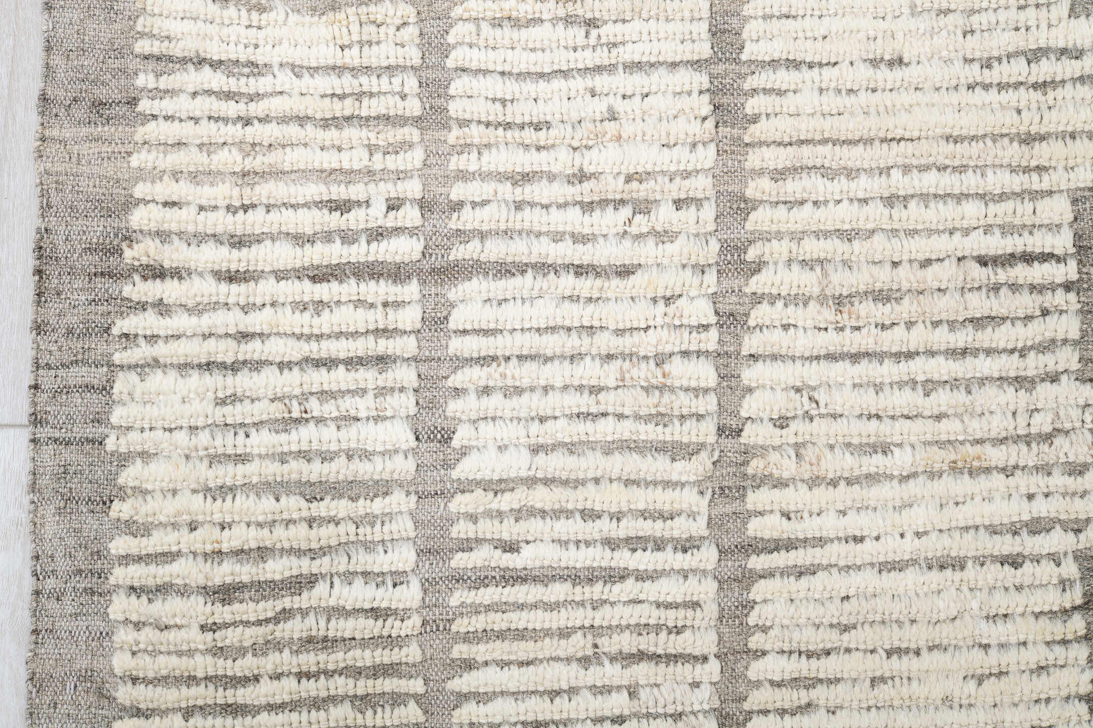 10' x 14' one-of-a-kind handmade vintage Tulu large size rug. Color palette: ivory, gray, taupe, beige