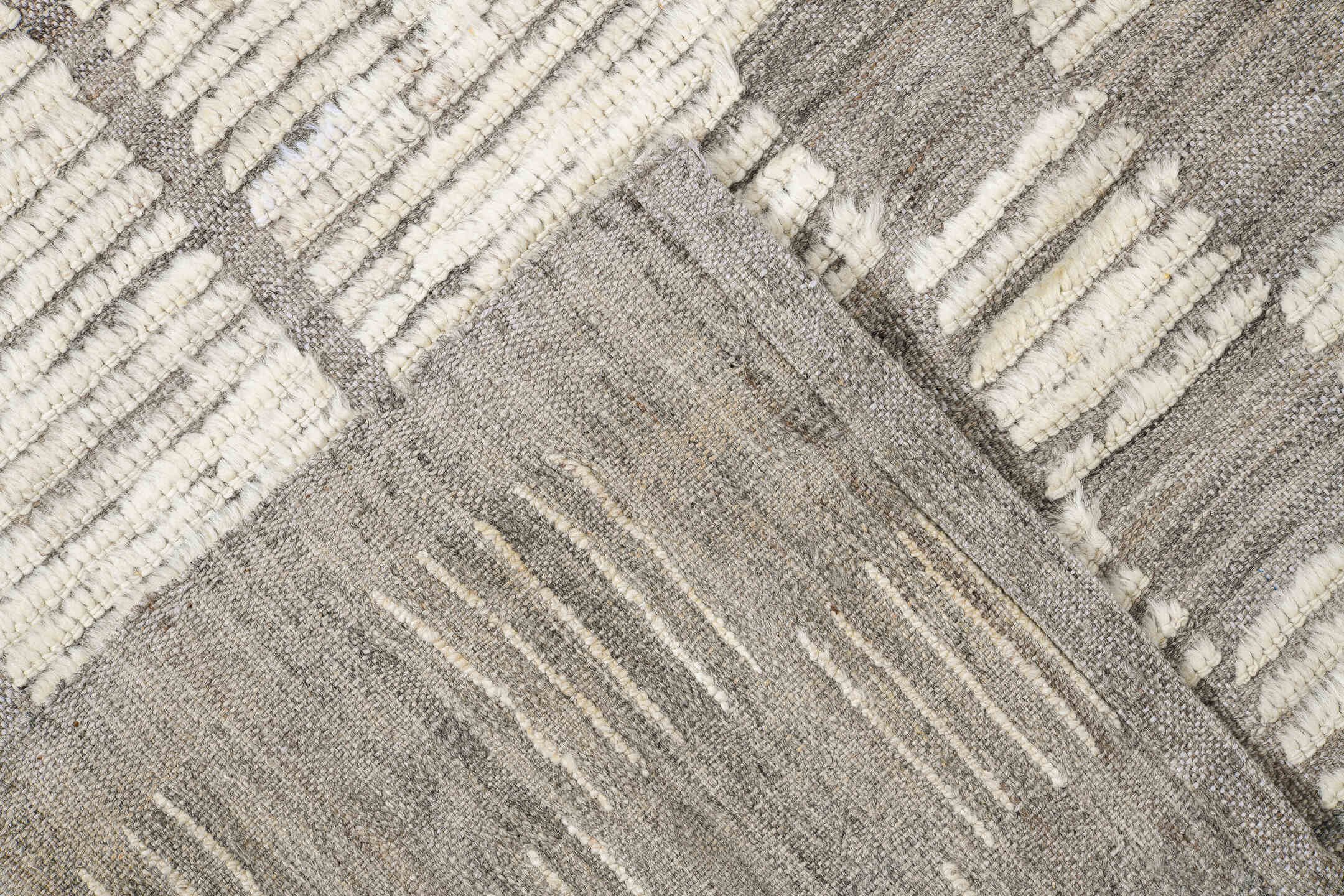 10' x 14' one-of-a-kind handmade vintage Tulu large size rug. Color palette: ivory, gray, taupe, beige