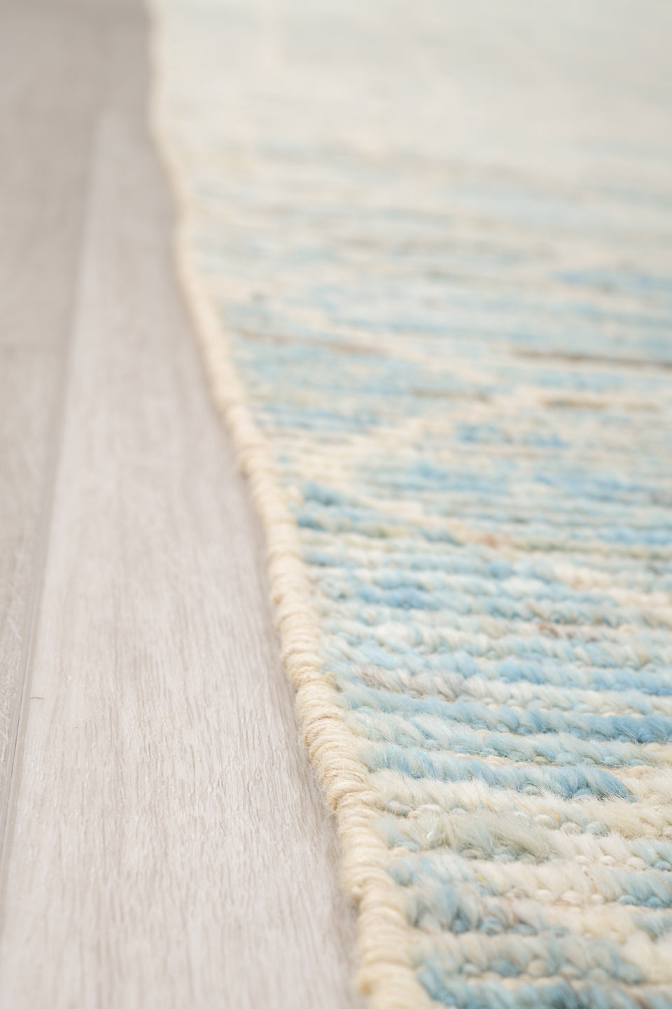 10' x 14' one-of-a-kind handmade vintage Tulu large size rug. Color palette: ivory, pale blue, cream, taupe, light gray