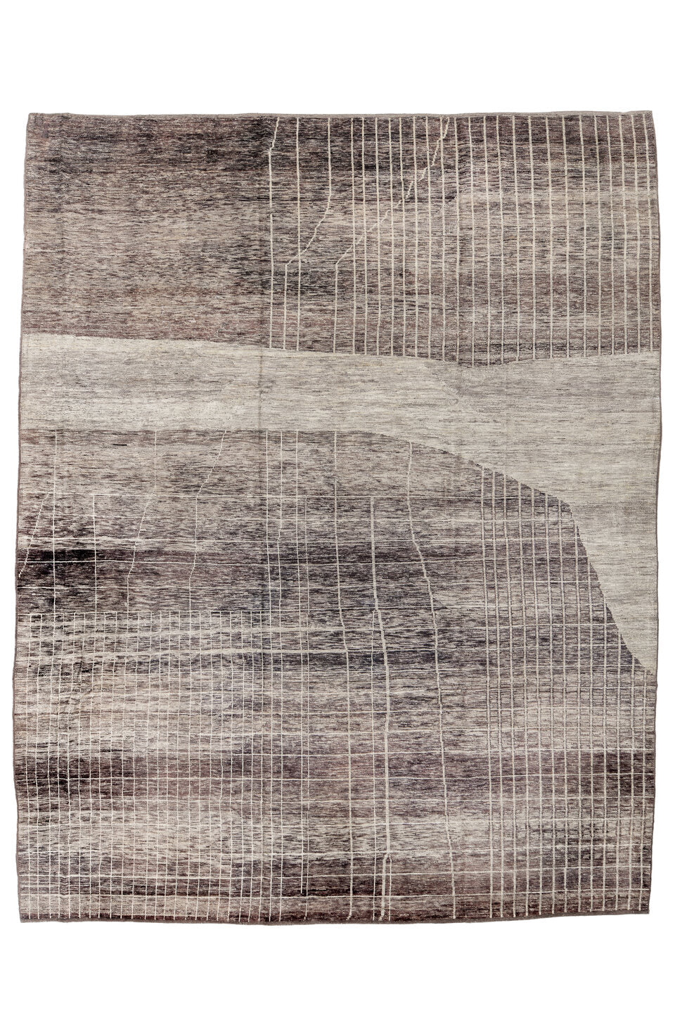 10' x 13' one-of-a-kind handmade vintage Tulu large size rug. Color palette: dark gray, gainsboro, gray, light gray