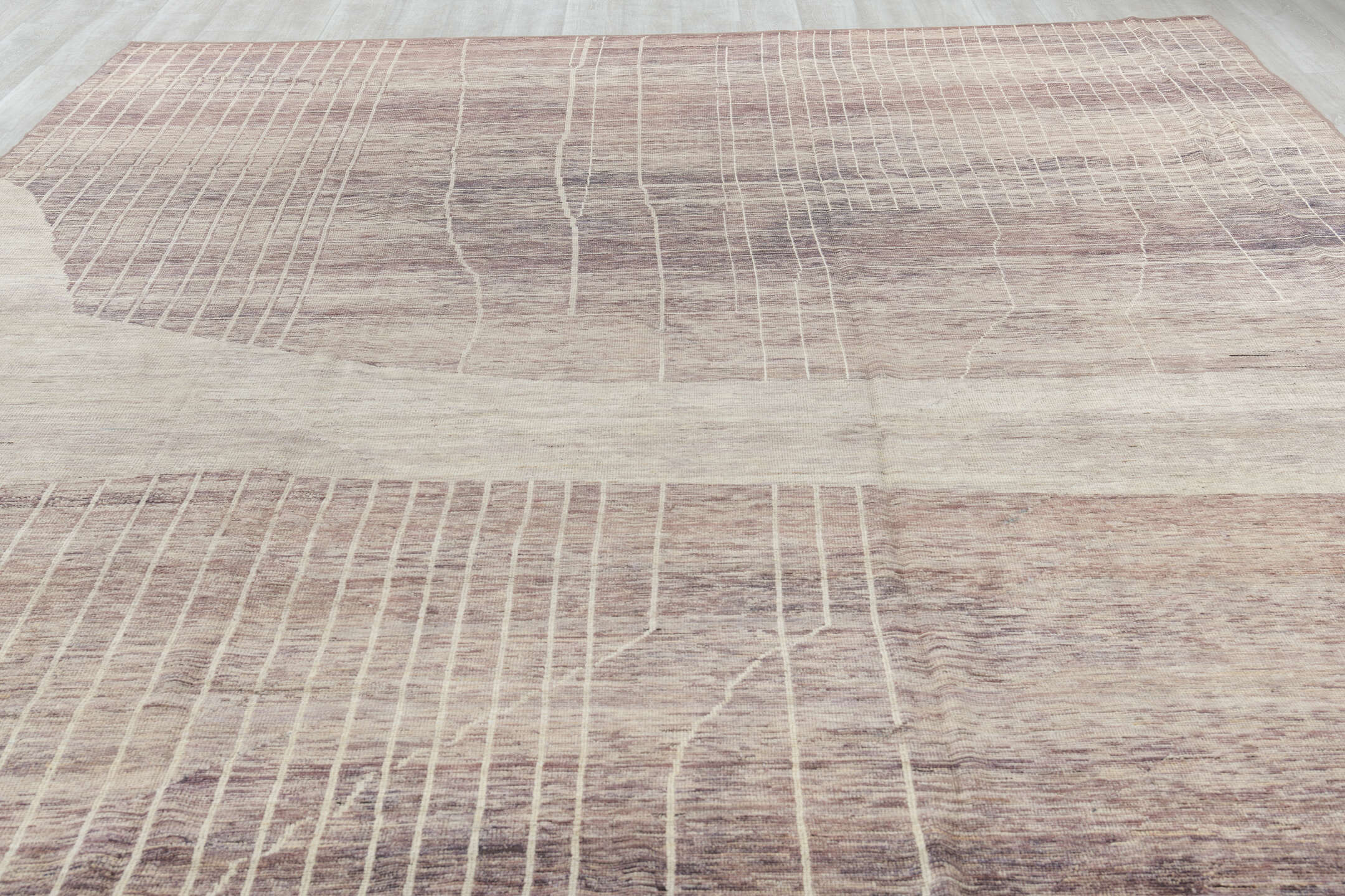 10' x 13' one-of-a-kind handmade vintage Tulu large size rug. Color palette: brown, ivory, taupe, charcoal, cream, beige