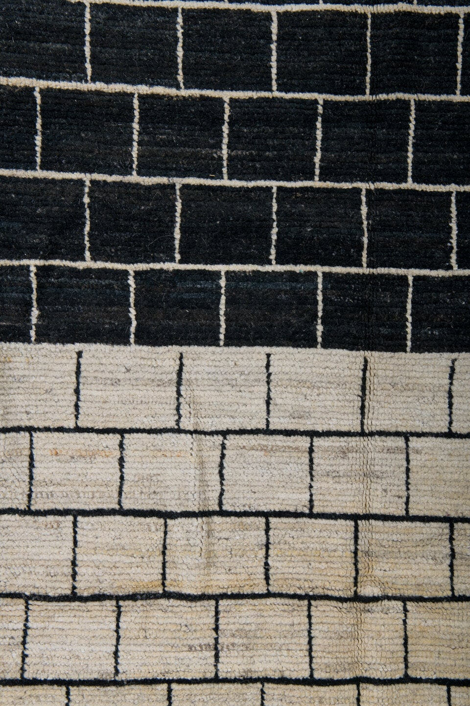 8' x 14' one-of-a-kind handmade vintage Tulu large size rug. Color palette: charcoal, ivory, cream, gray, black