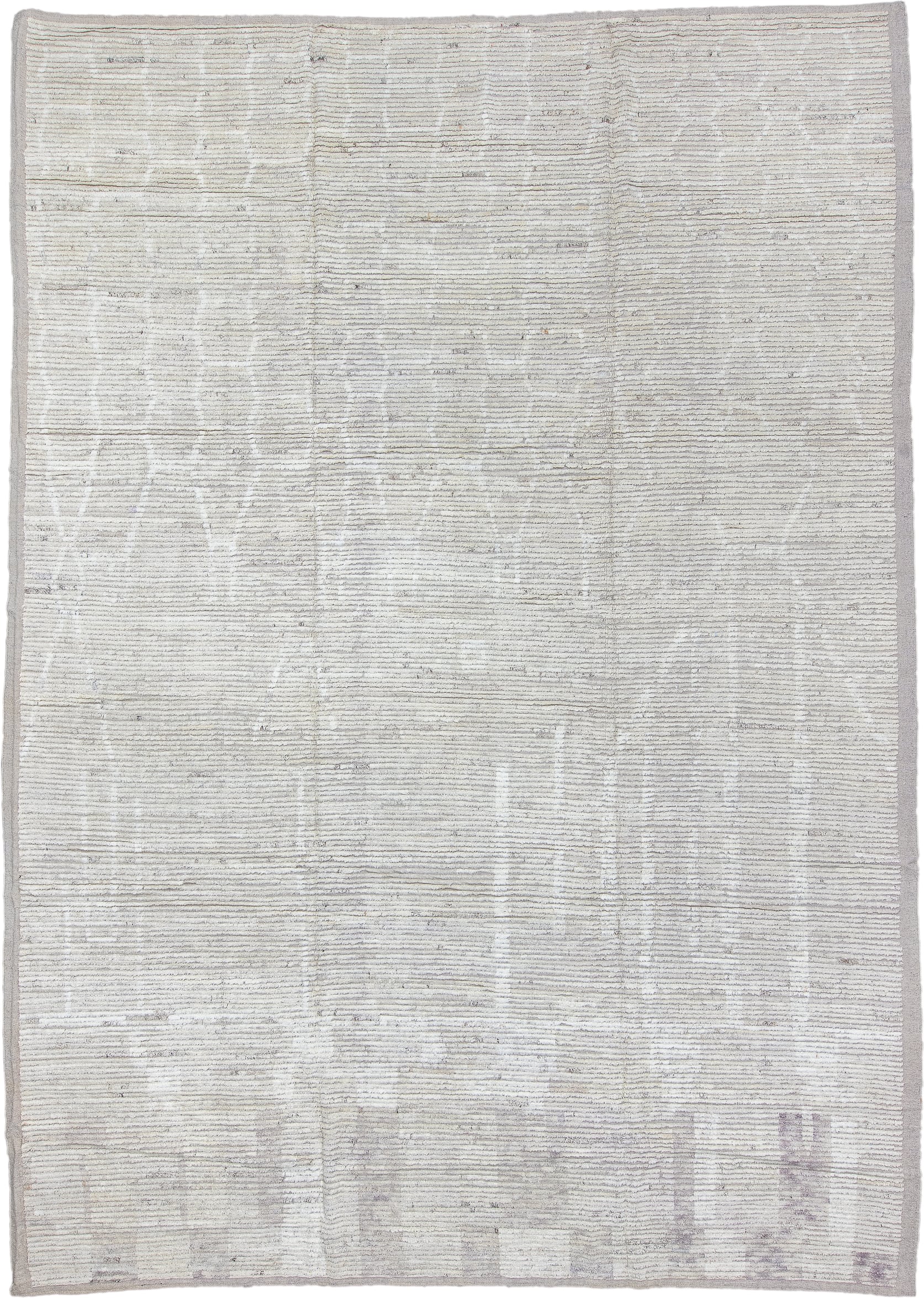 10' x 14' one-of-a-kind handmade vintage Tulu large size rug. Color palette: ivory, cream, taupe, light gray, pale lavender