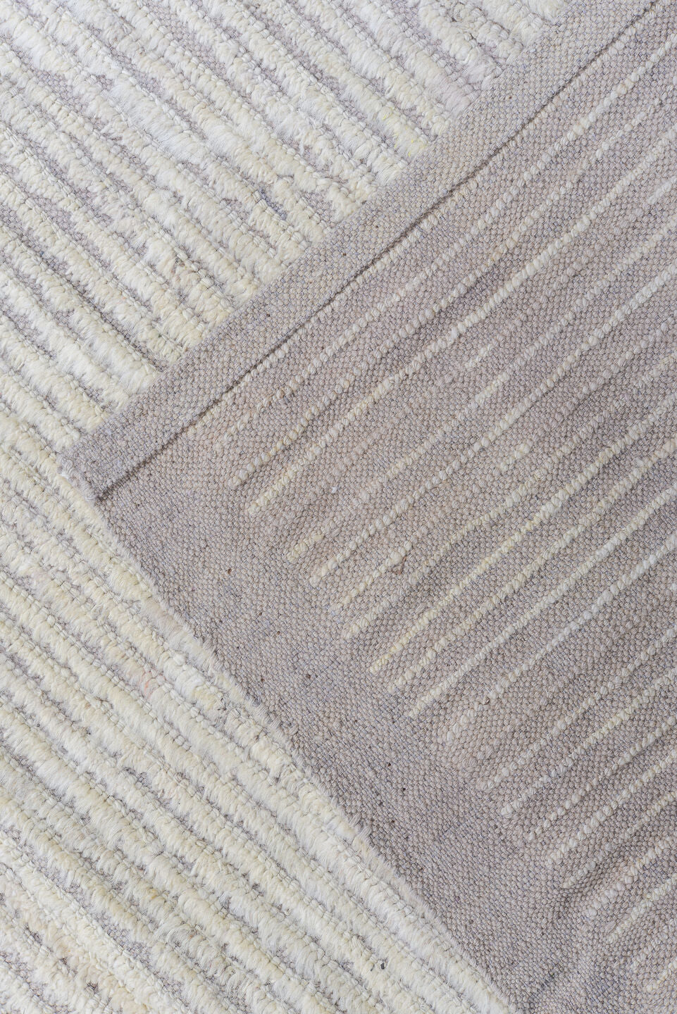 10' x 14' one-of-a-kind handmade vintage Tulu large size rug. Color palette: ivory, cream, taupe, light gray, pale lavender