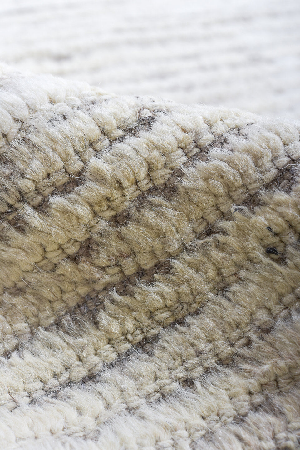 10' x 14' one-of-a-kind handmade vintage Tulu large size rug. Color palette: ivory, cream, taupe, light gray, pale lavender