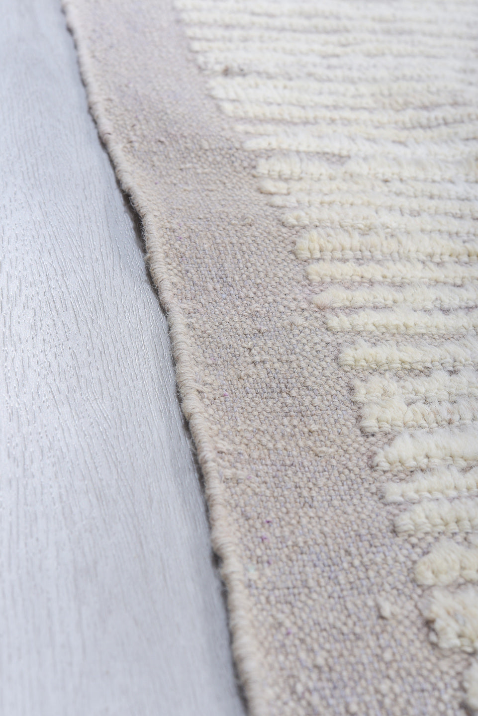 10' x 14' one-of-a-kind handmade vintage Tulu large size rug. Color palette: ivory, cream, taupe, light gray, pale lavender
