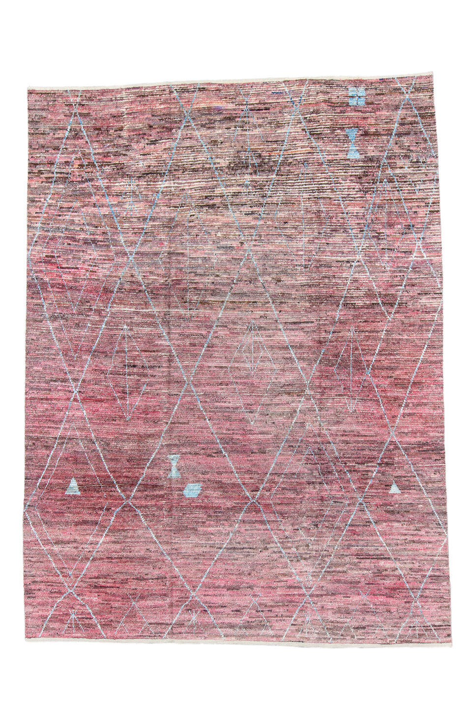 8' x 11' one-of-a-kind handmade vintage Tulu large size rug. Color palette: brown, dim gray, gray, light blue, light gray