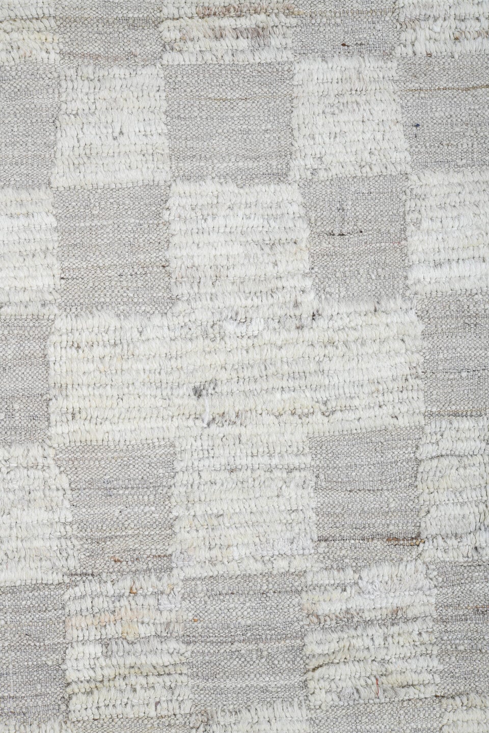 10' x 13' one-of-a-kind handmade vintage Tulu large size rug. Color palette: ivory, pale gray, cream, taupe, light gray