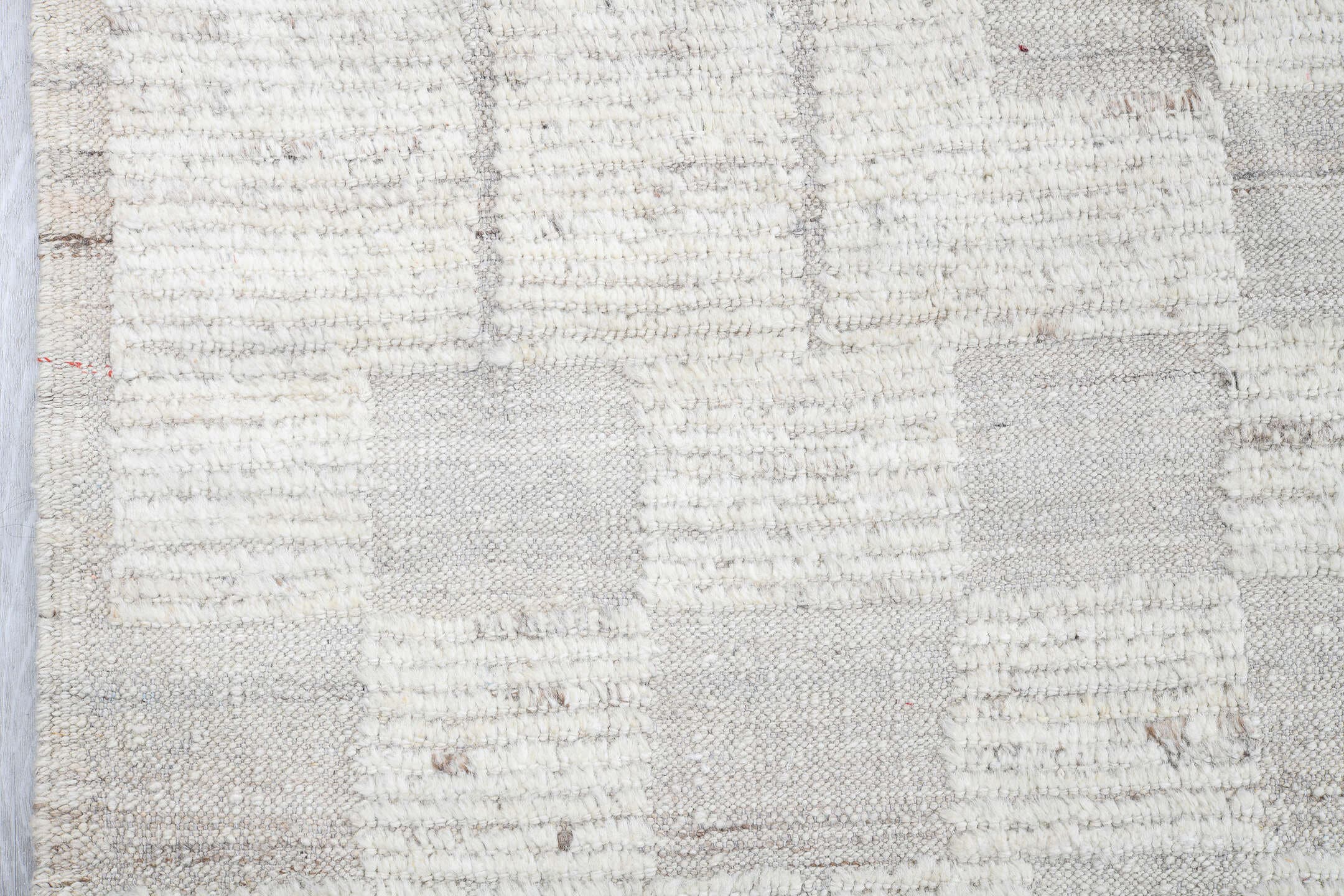 10' x 13' one-of-a-kind handmade vintage Tulu large size rug. Color palette: ivory, pale gray, cream, taupe, light gray