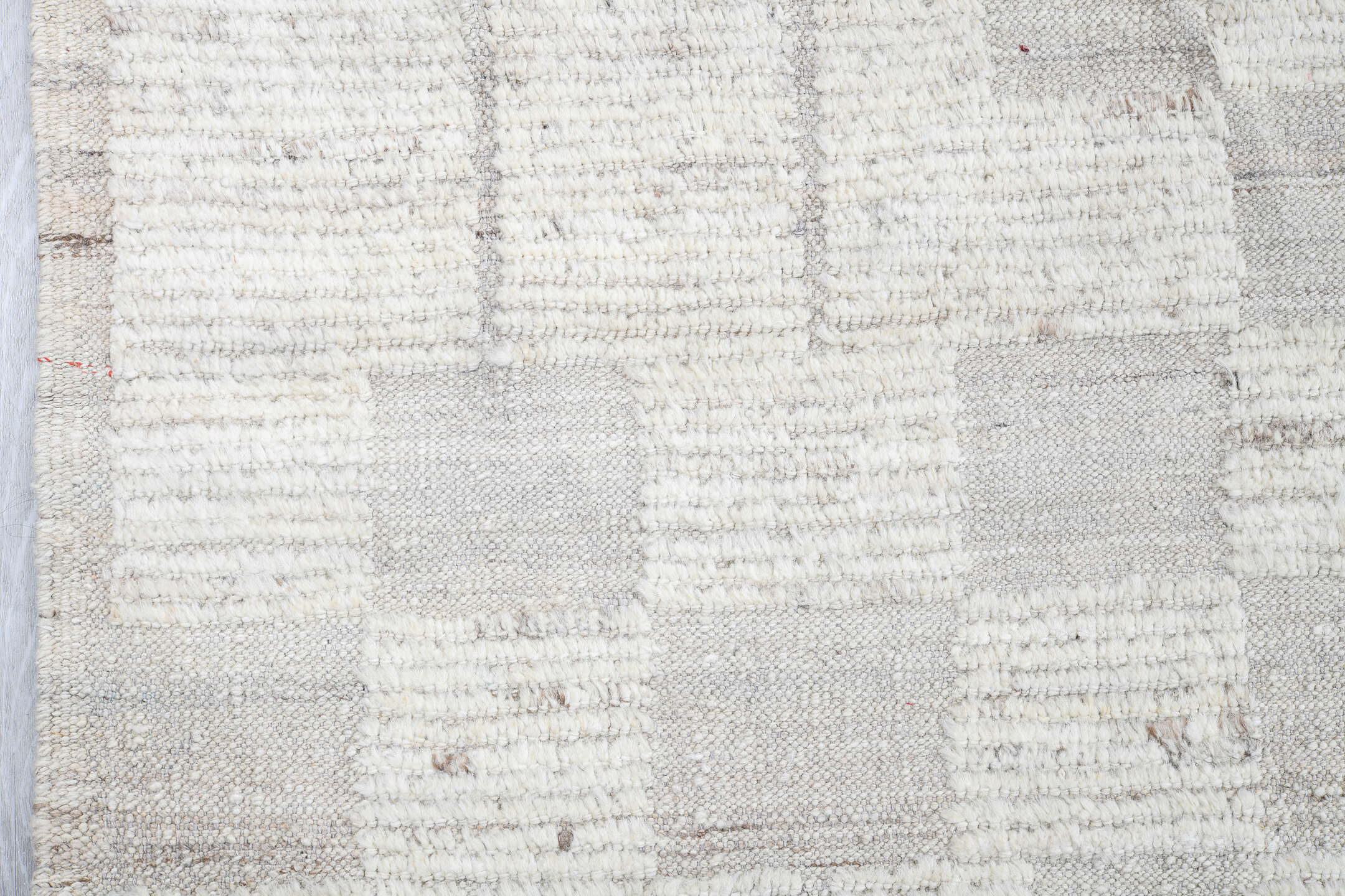 10' x 13' one-of-a-kind handmade vintage Tulu large size rug. Color palette: ivory, pale gray, cream, taupe, light gray