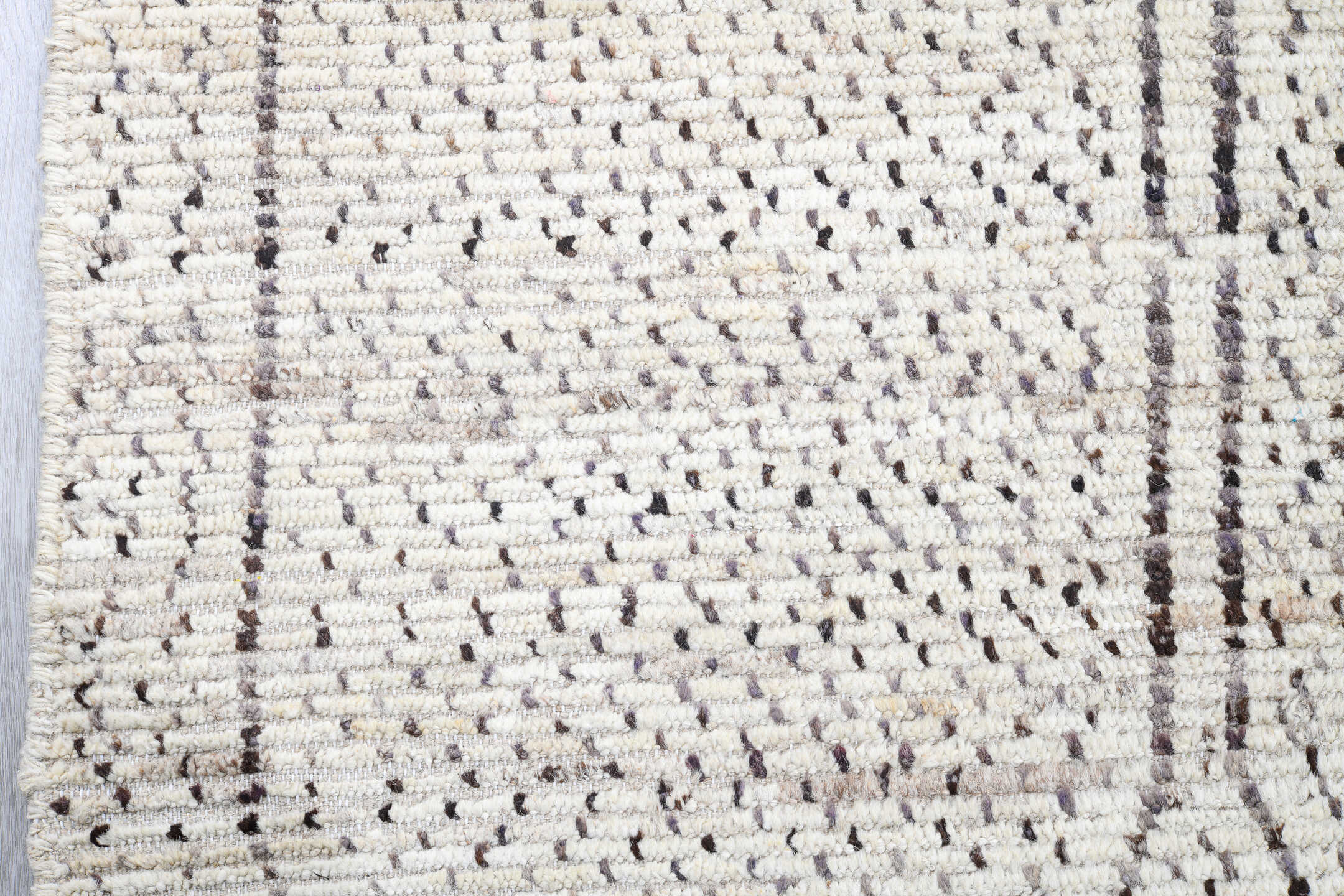 10' x 13' one-of-a-kind handmade vintage Tulu large size rug. Color palette: ivory, taupe, cream, gray, beige