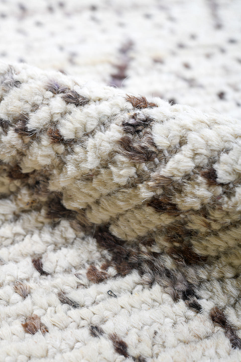 10' x 13' one-of-a-kind handmade vintage Tulu large size rug. Color palette: ivory, taupe, cream, gray, beige