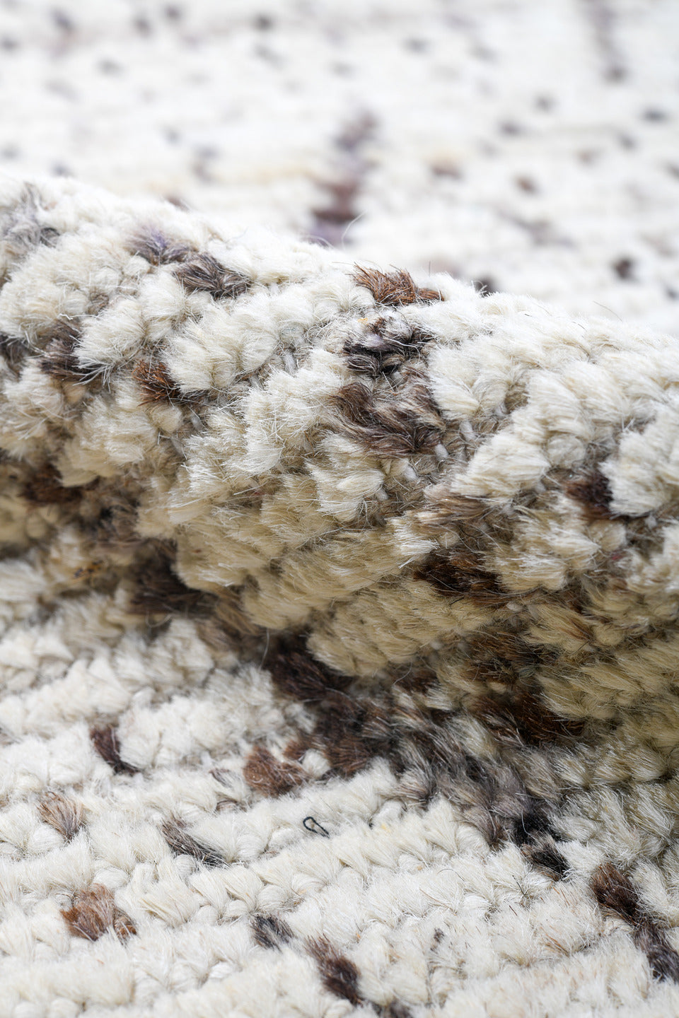 10' x 13' one-of-a-kind handmade vintage Tulu large size rug. Color palette: ivory, taupe, cream, gray, beige