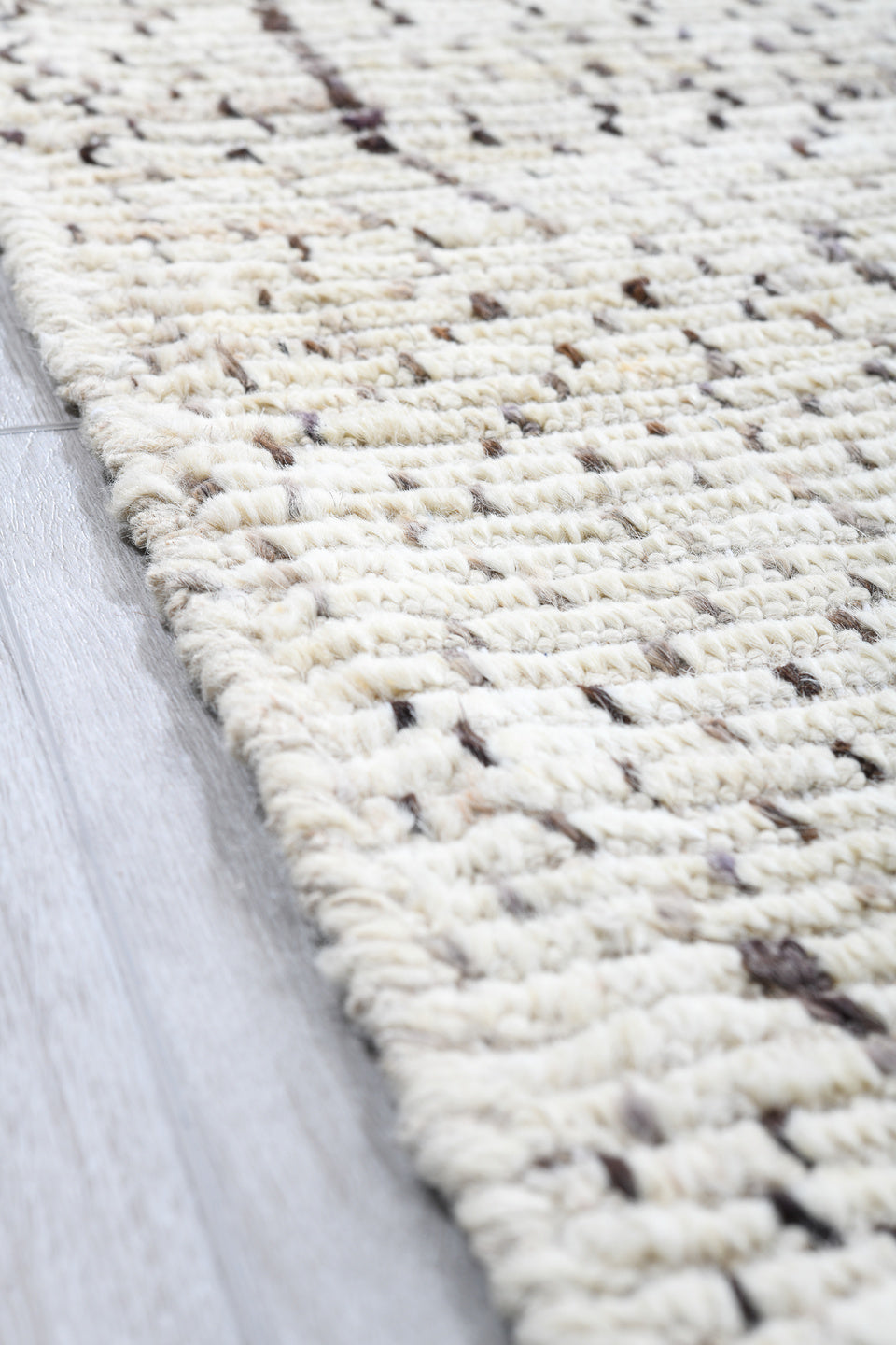 10' x 13' one-of-a-kind handmade vintage Tulu large size rug. Color palette: ivory, taupe, cream, gray, beige