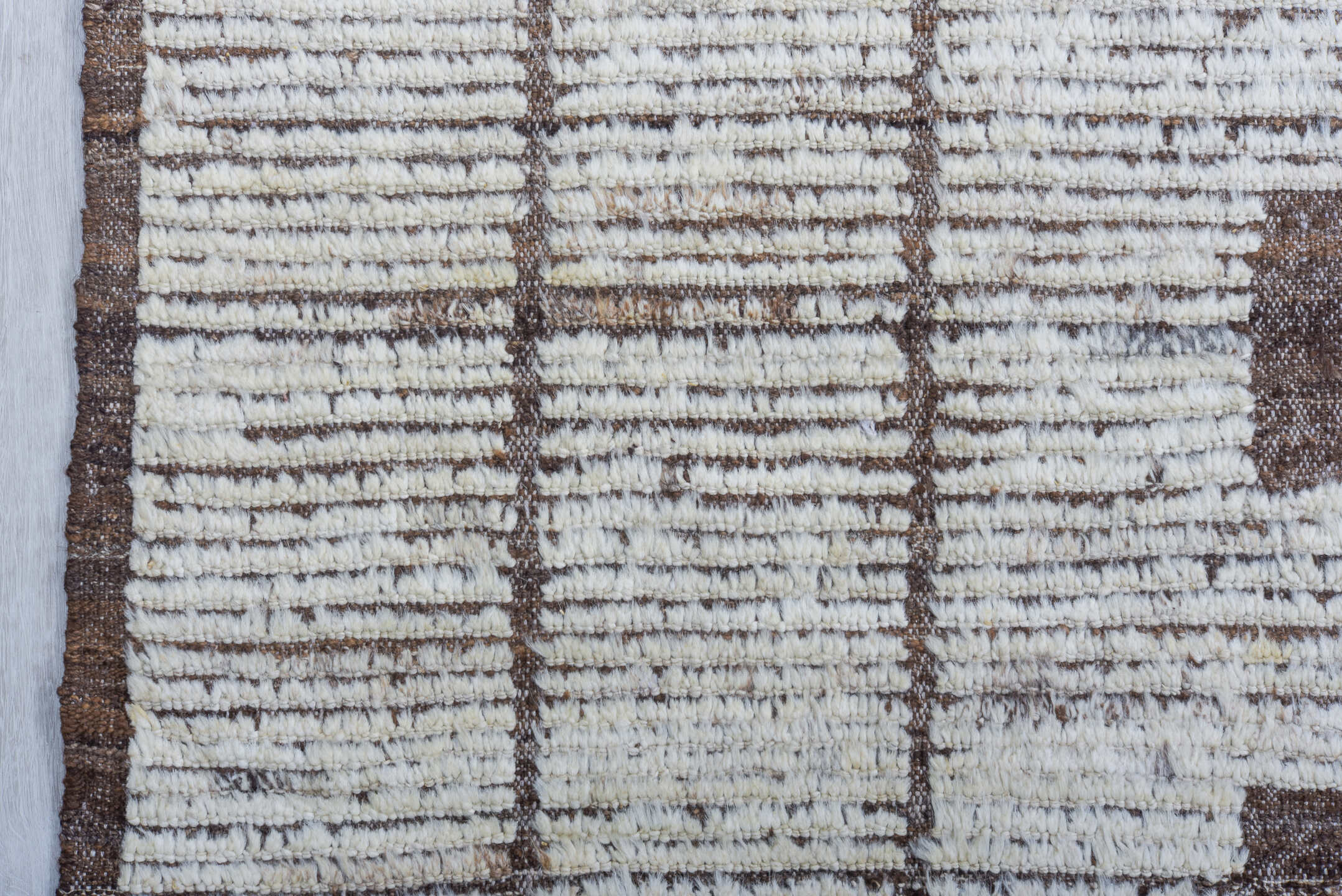10' x 11' one-of-a-kind handmade vintage Tulu large size rug. Color palette: ivory, brown, taupe, beige, gray