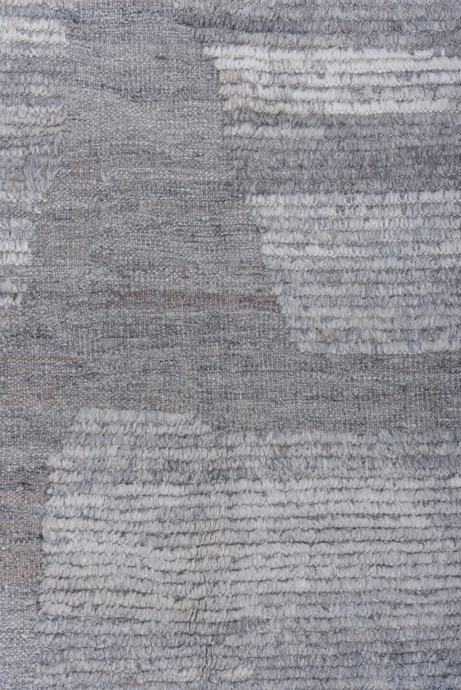 13' x 15' one-of-a-kind handmade vintage Tulu oversize rug. Color palette: silver, ivory, light gray, pewter, gray