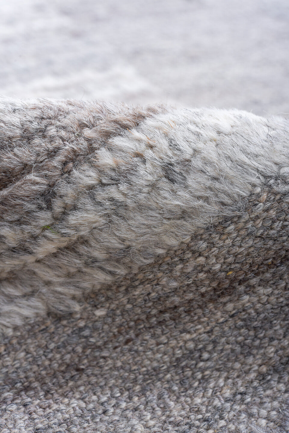 13' x 15' one-of-a-kind handmade vintage Tulu oversize rug. Color palette: silver, ivory, light gray, pewter, gray