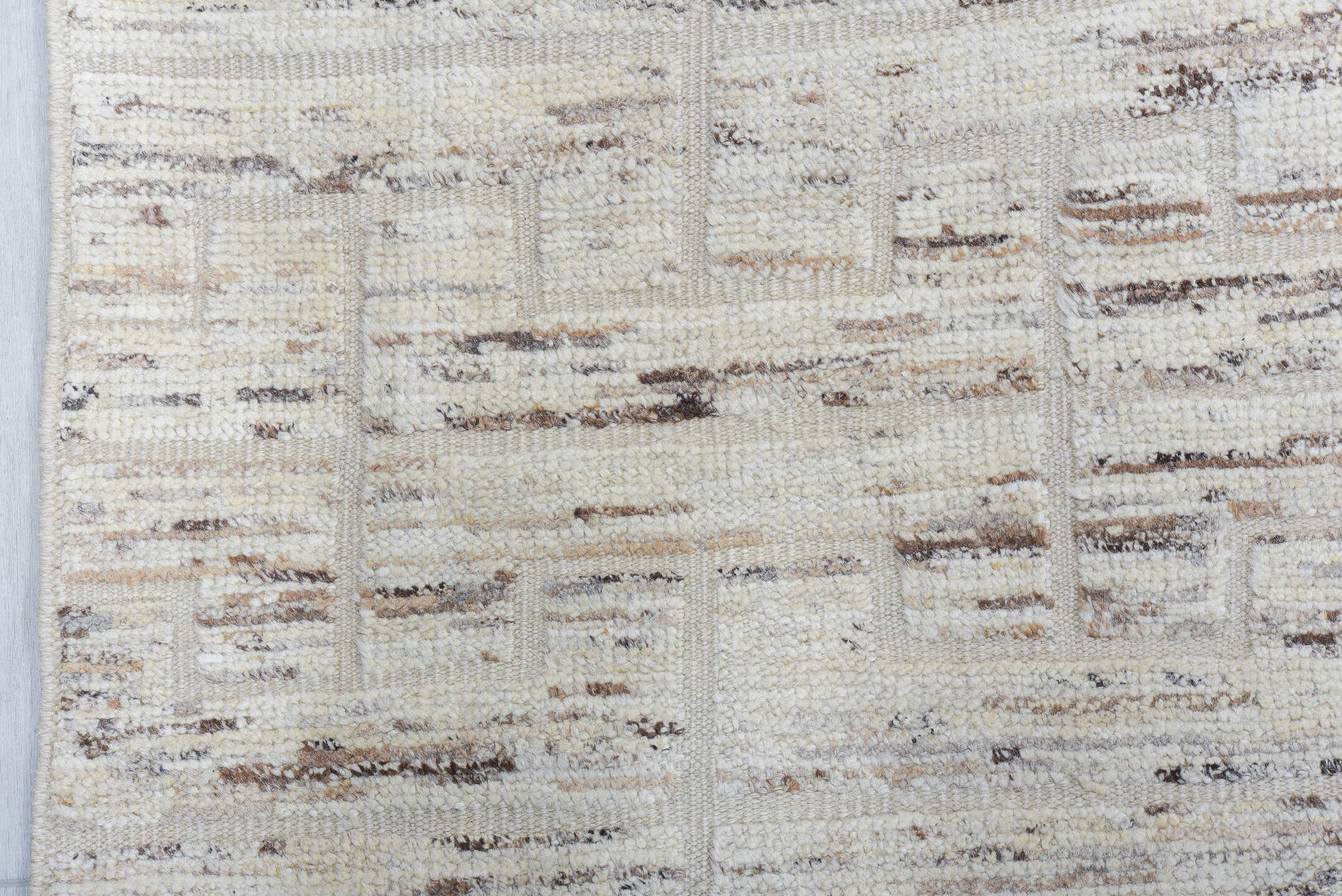 10' x 14' one-of-a-kind handmade vintage Tulu large size rug. Color palette: ivory, beige, taupe, gray, camel