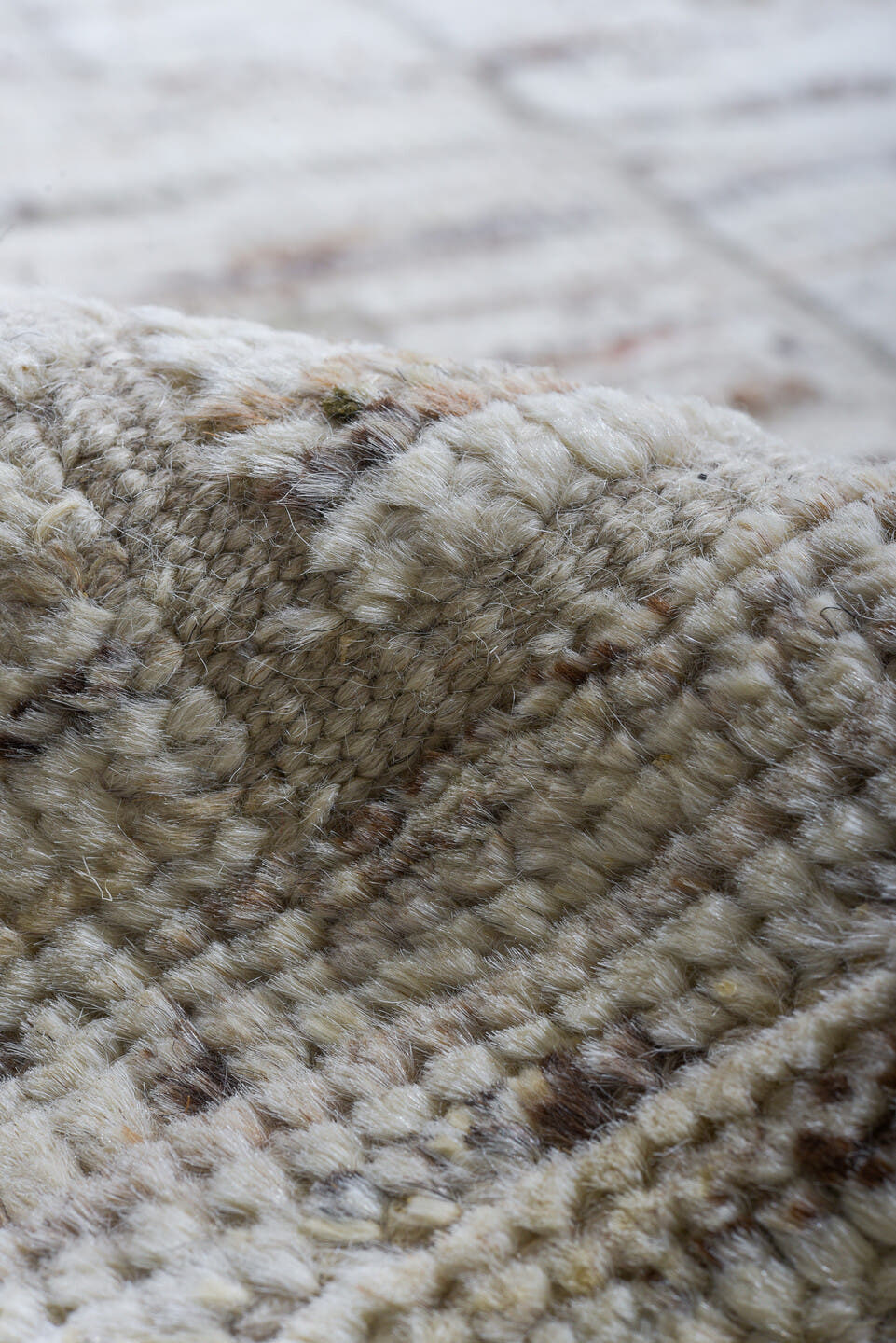 10' x 14' one-of-a-kind handmade vintage Tulu large size rug. Color palette: ivory, beige, taupe, gray, camel